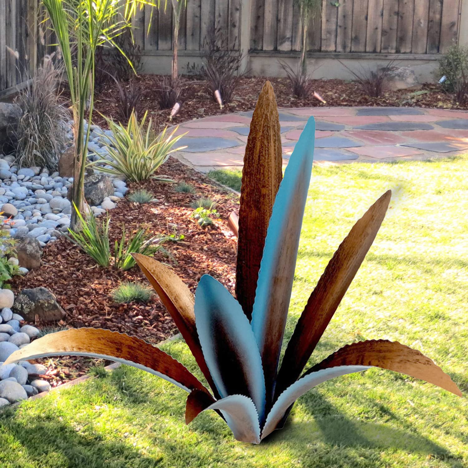 Künstliche Agaven-Statue Aus Metall – Tequila-Pflanze, 65 Cm, Blau, Outdoor-Deko