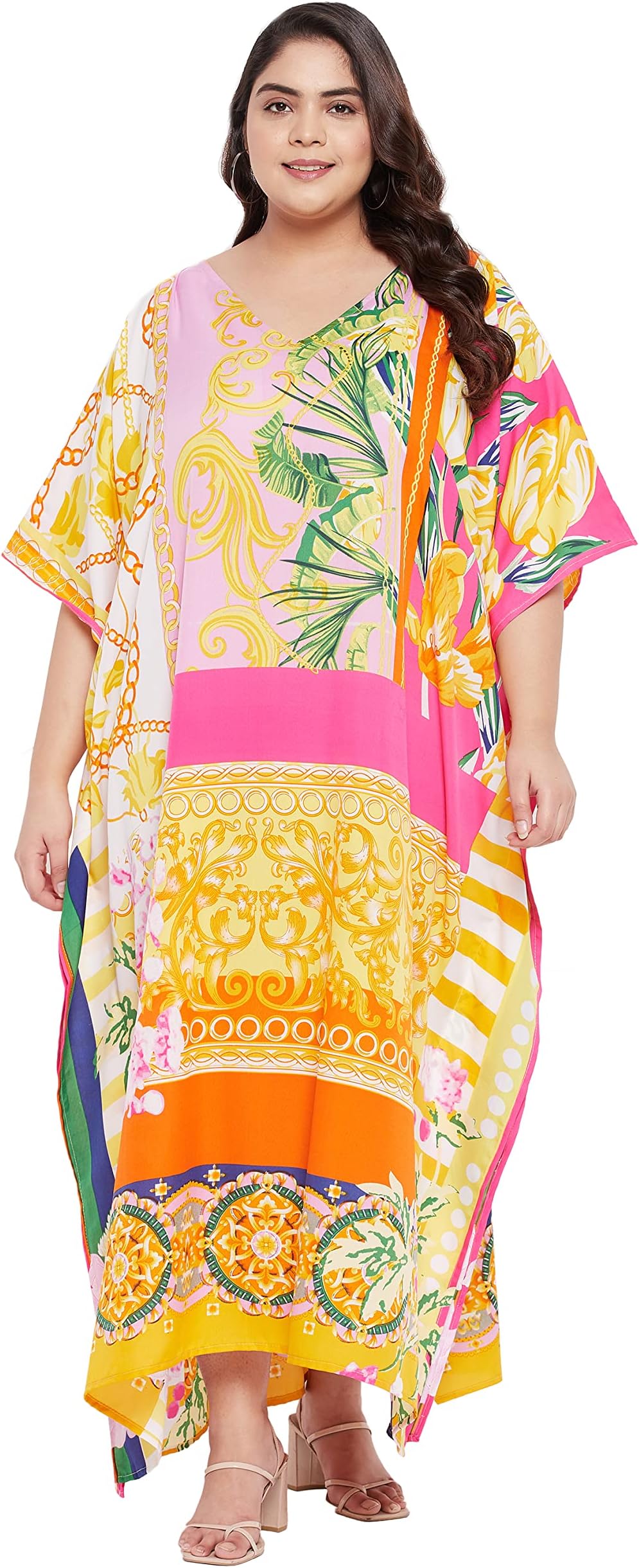 Gypsie Blu Women Plus Size Kaftans Kimono Style Polyester Dresses Loose Caftan Dress Ladies Evening Casual Long Maxi