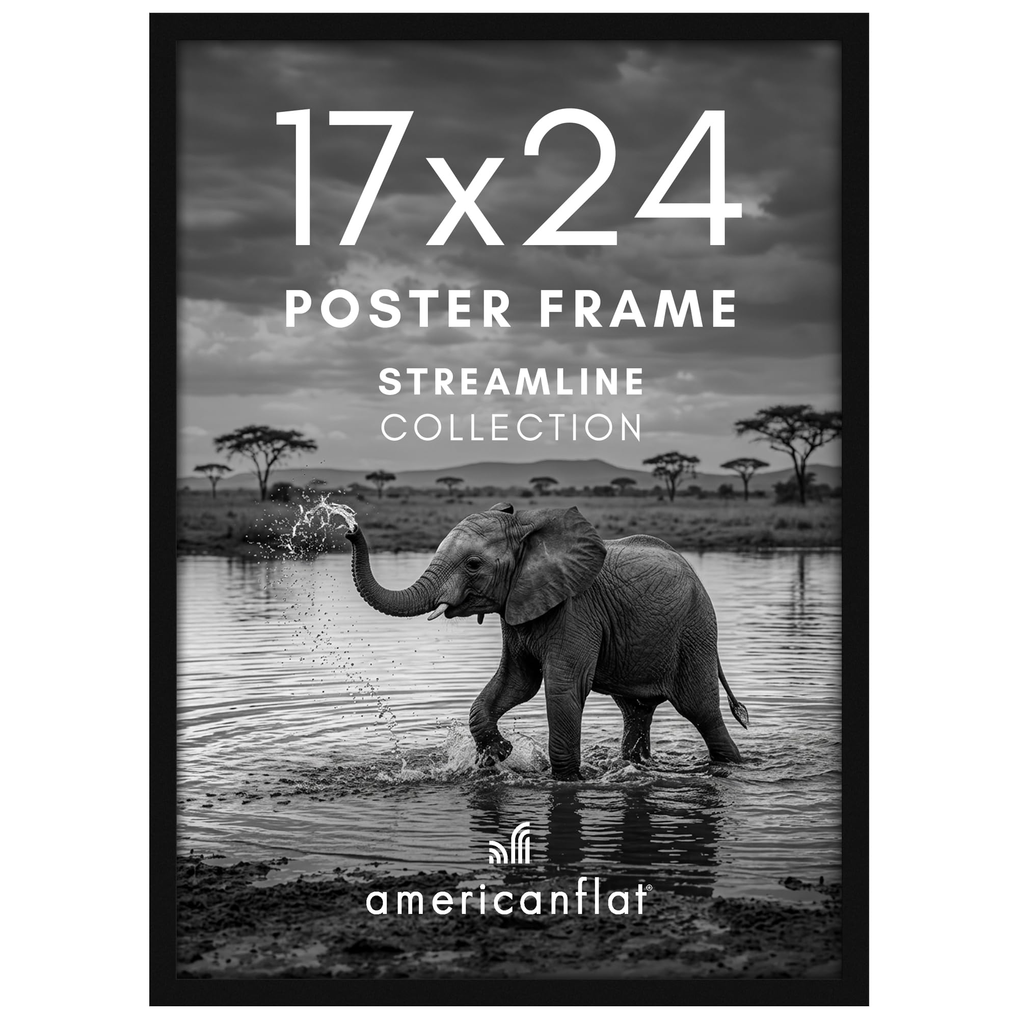 Americanflat 17x24 Picture Frame with Polished Plexiglass - Streamline Collection - Thin Border Picture Frame for Wall Display - Hanging Hardware Included - Black — image 1