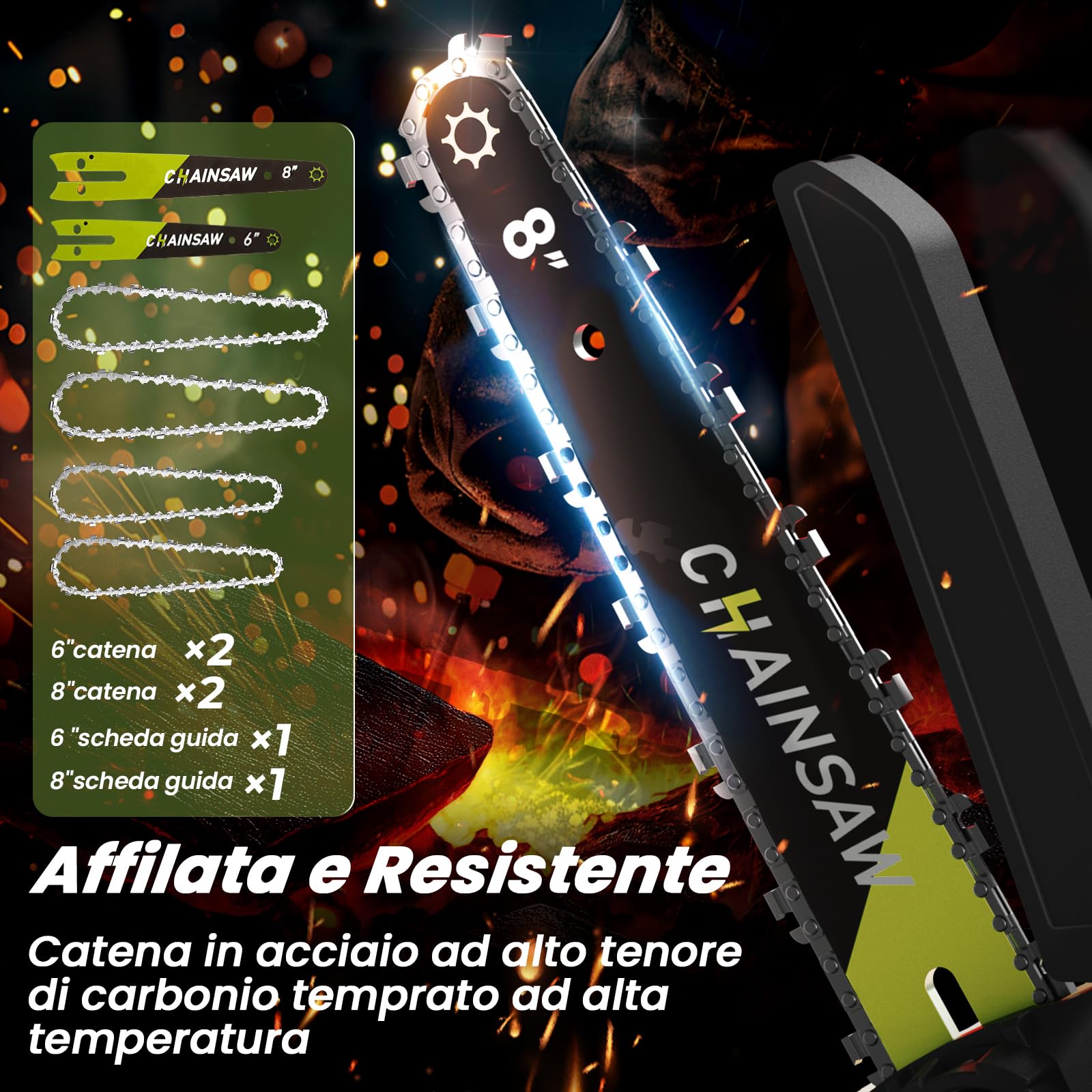 Mini Motosega a Batteria 6/8 Pollici, 1300W Brushless Motosega Elettrica con 8000mAh Batterie, Sega a Batteria per Potatura Pompetta Olio per il Taglio Del Legno e Giardini, Compatibile con Makita