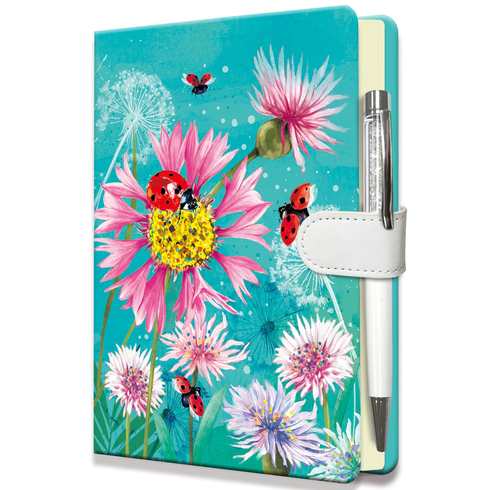 DWIYITTN Ladybug Journal for Girls - Birthday Gift for Tween & Kids, Diary w/Pen & Magnetic Closure, 192 Pages Lined Hardcover Notebook, 5.3"x7.5"