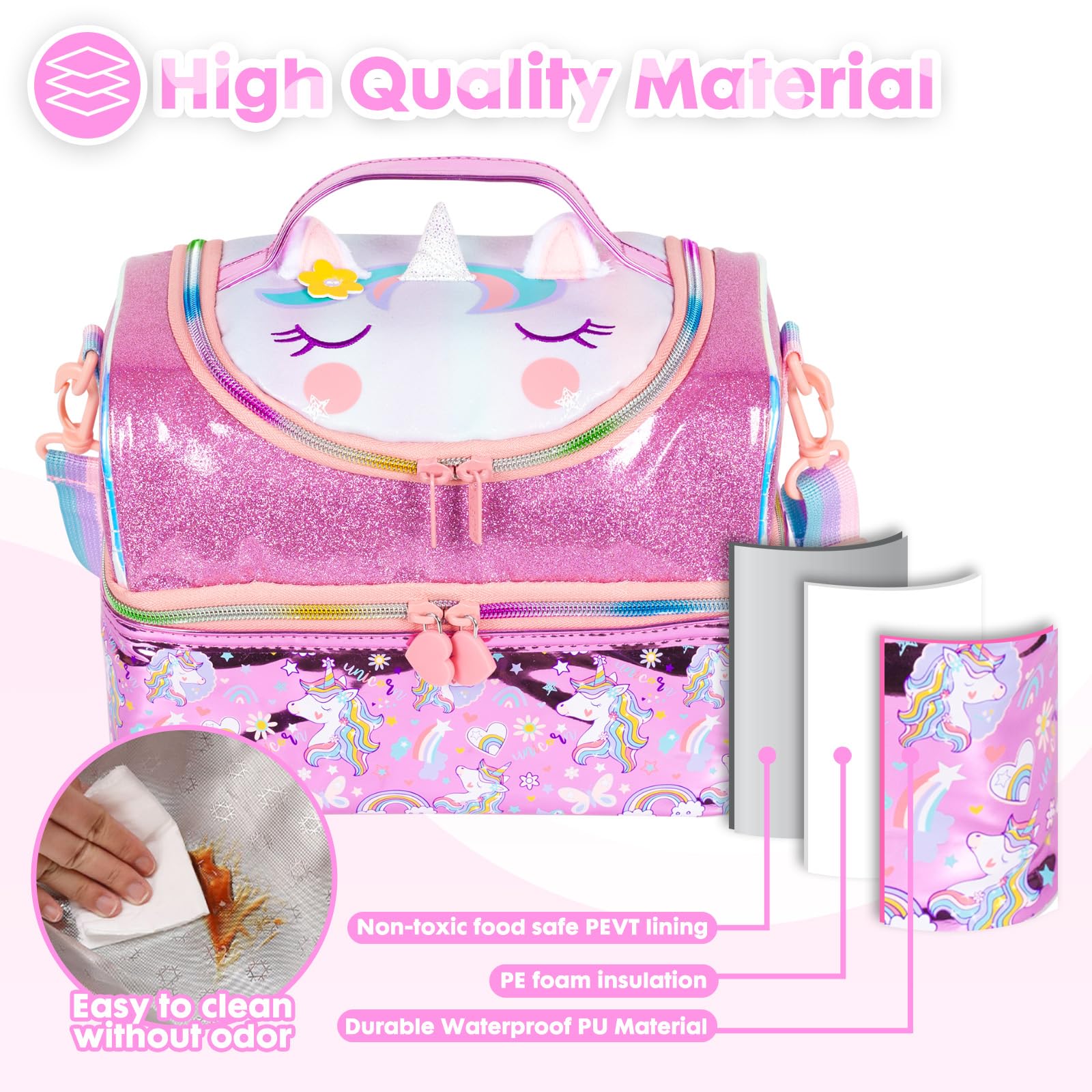 PinkSheep Kids Double Decker Cooler Insulated Lunch Bag Large Tote for Boys Girls, Men, Women, with Adjustable Strap - Image 3