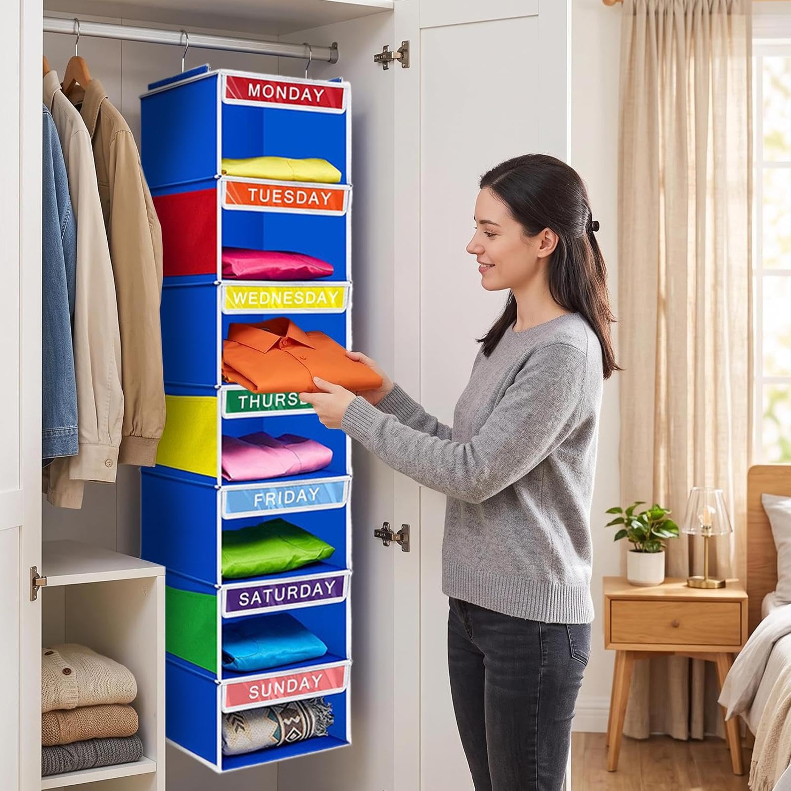Organiseur de vêtements pour Cintre portable à étagères pliables pour la