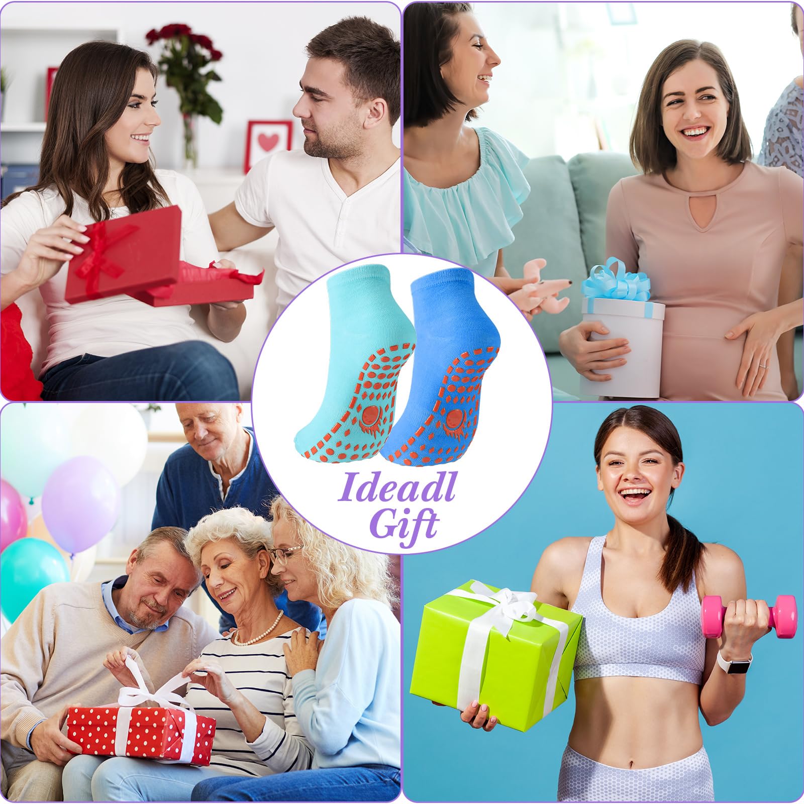 Hercicy 39 Paar rutschfeste Socken mit bunten rutschfesten Socken für Herren, Damen, Sport, Yoga, Pilates, Knöchelsocken