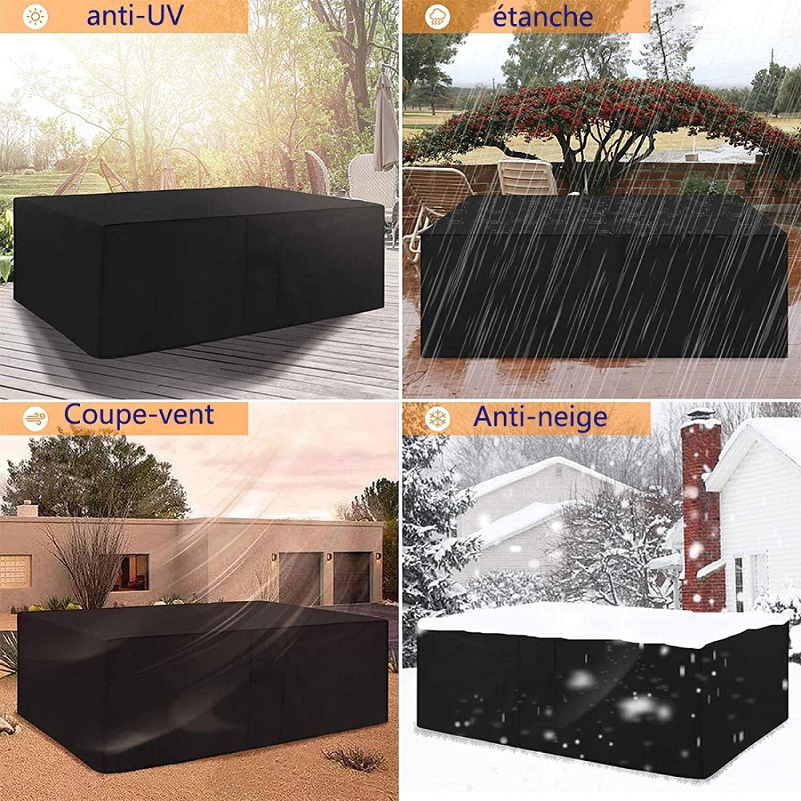 Couverture imperméable de meubles de patio 280x280cm, 600D Buffle Tissu avec boucles de verrouillage, Table extérieure résistante et protecteur de chaise, bouclier de jardin noir durable pour la pluie