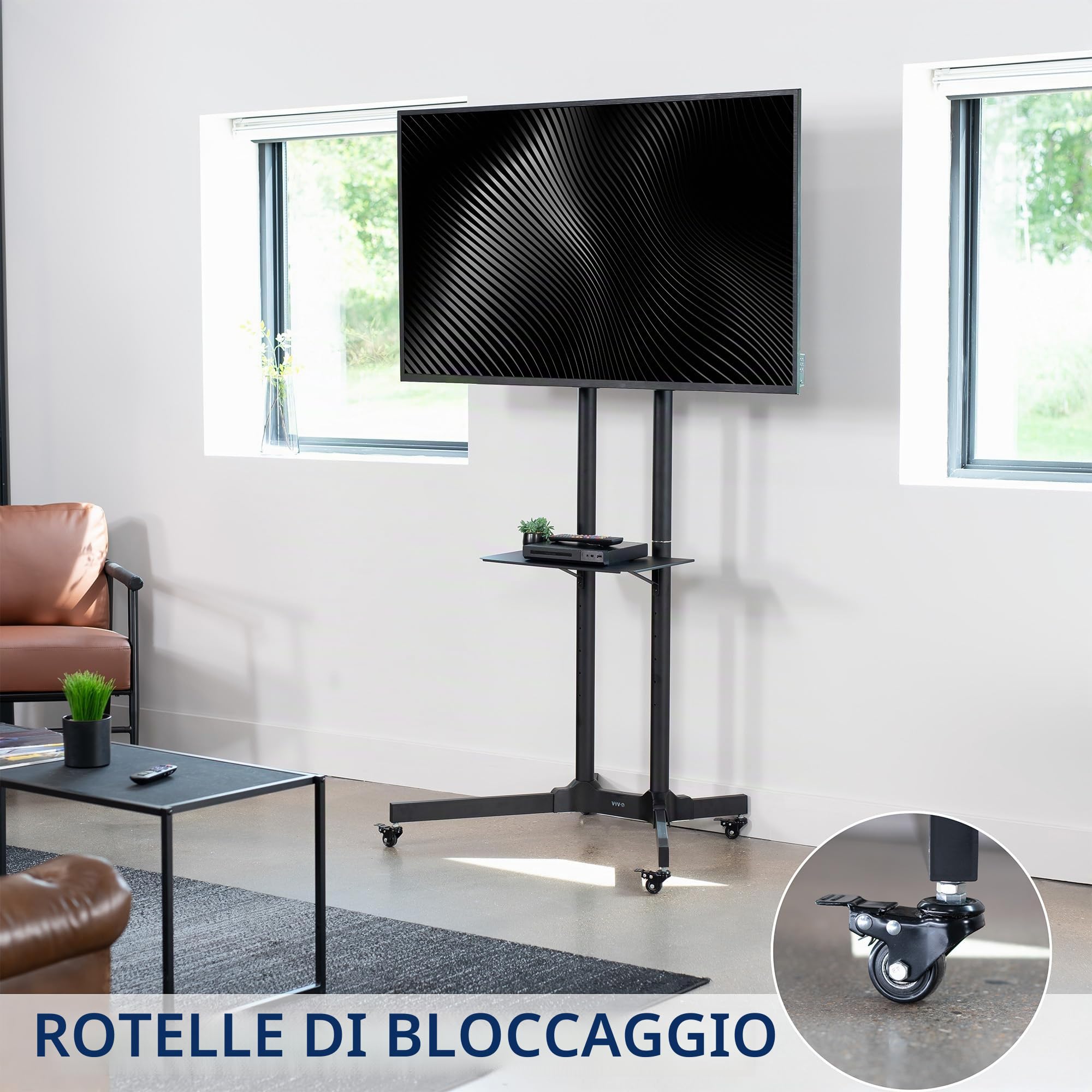 VIVO STAND-TV03E - Carrello mobile per TV da 32 a 83 pollici fino a 50 kg, LCD LED OLED 4K Smart Flat e Curvi, Supporto con ripiano DVD per laptop, ruote di bloccaggio, VESA max 600 x 400, nero