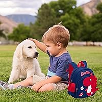 Vista 4 de Wenfyes Mochila para niños y niñas, mochila de dinosaurios para la escuelaviajes, mini mochila, Azul, Dinosaurio