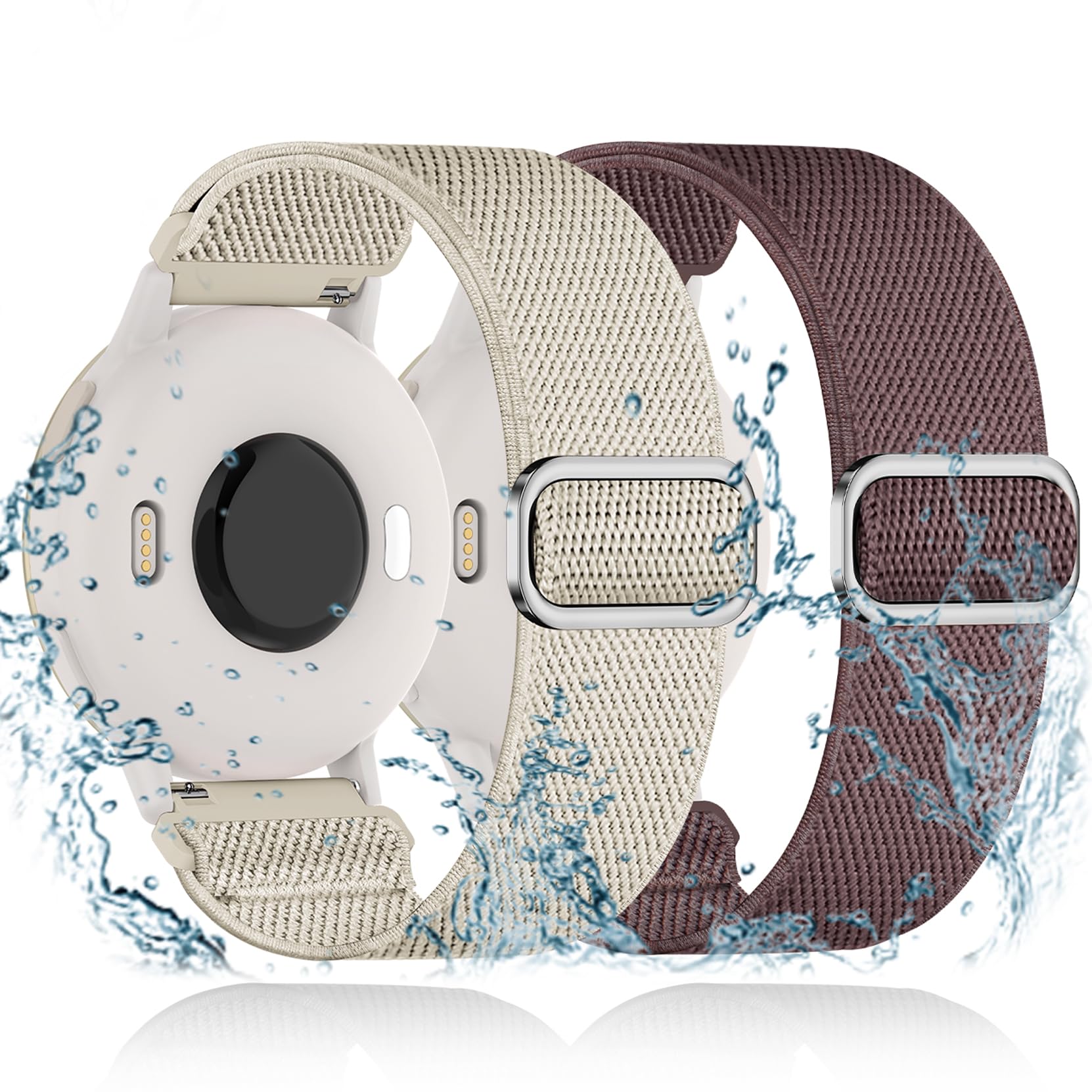 Water-Resistant Elastic Nylon Strap Compatible with Garmin Vivoactive 5/Vivoactive 3 Watch Bands, 2 Pack 20mm Quick Release Breathable Wristband for Venu/Venu Sq/Forerunner 55/165/245/645-image-30