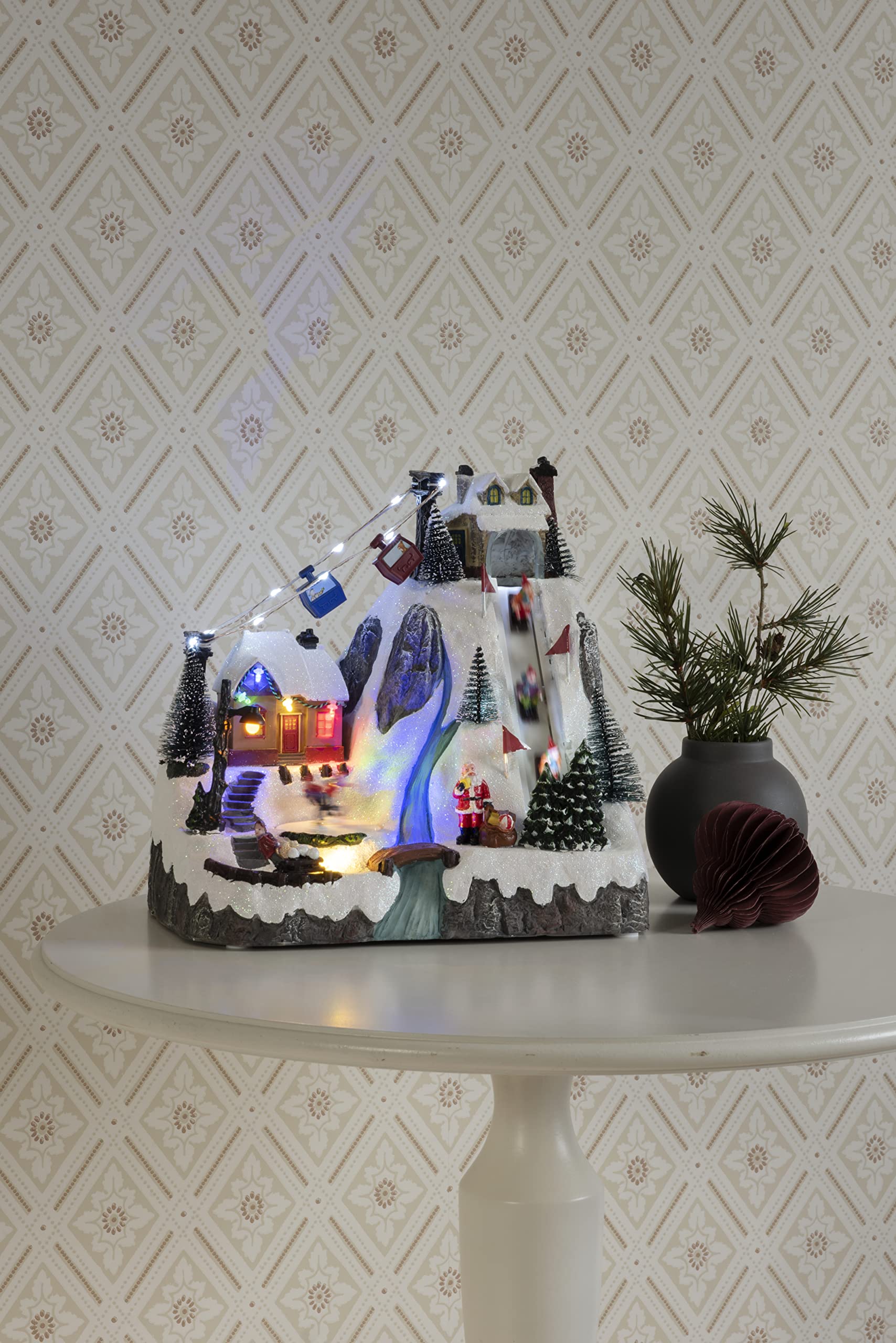 Konstsmide LED Scenery Ski Slope with Music, Selectable Energy Function, 53 Colourful Diodes, Battery Operated and USB, Indoor, Black Cable, 3 x AA 1.5 V (Excl.) - 4257-000