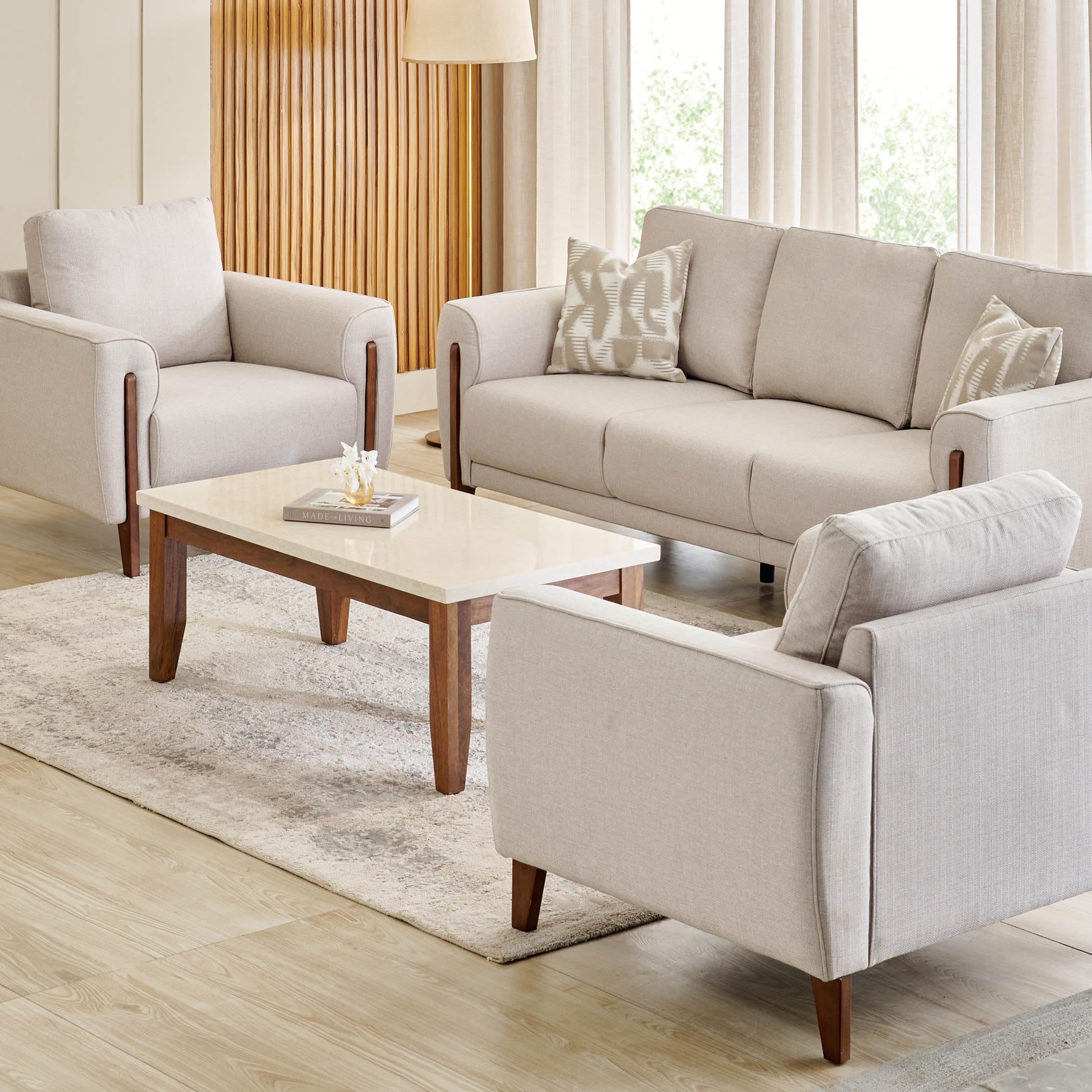 Home Centre Halifax Fabric 3+1+1 Seater Sofa Set with Cushions - Beige-image-19
