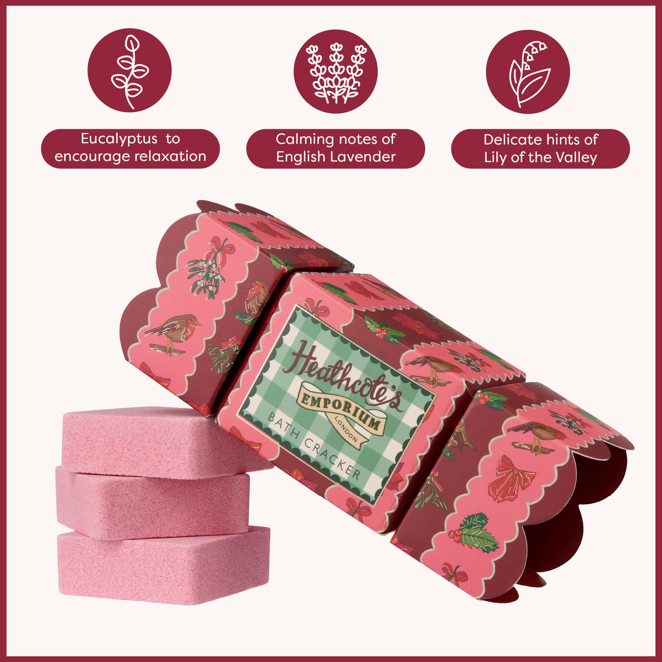 Heathcote & Ivory Bath Fizzers 3X 50g, Bath Cracker, Softening Bath Soak, Festive Fragrance, Lavender, Sandalwood - Image 3