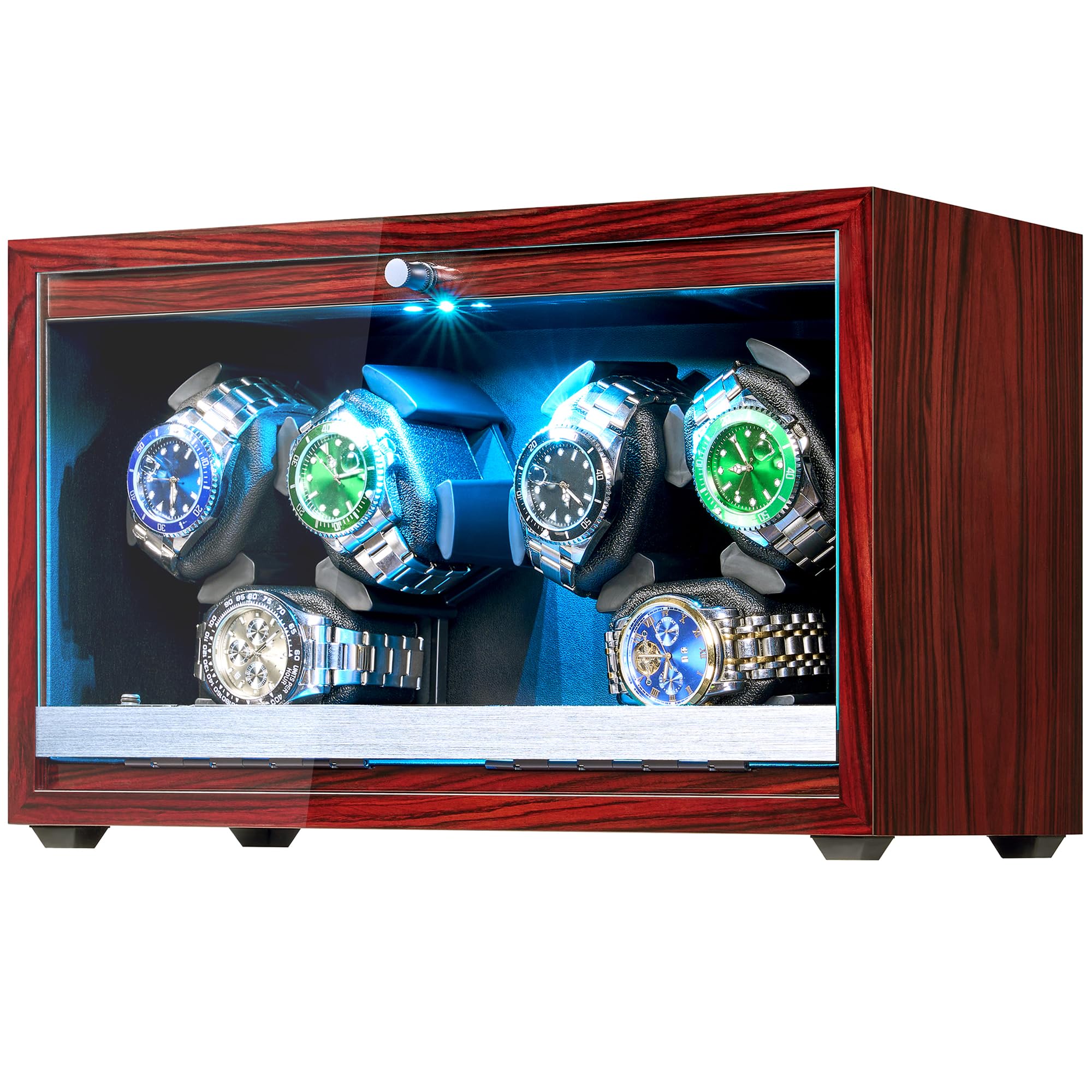 ANWBROAD Rotomat na 6 zegarków z diodami LED i super cichym silnikiem, 4 tryby obrotu, rotomat do zegarków z kablem USB, zestaw do przechowywania zegarków, prezent JWW003Y