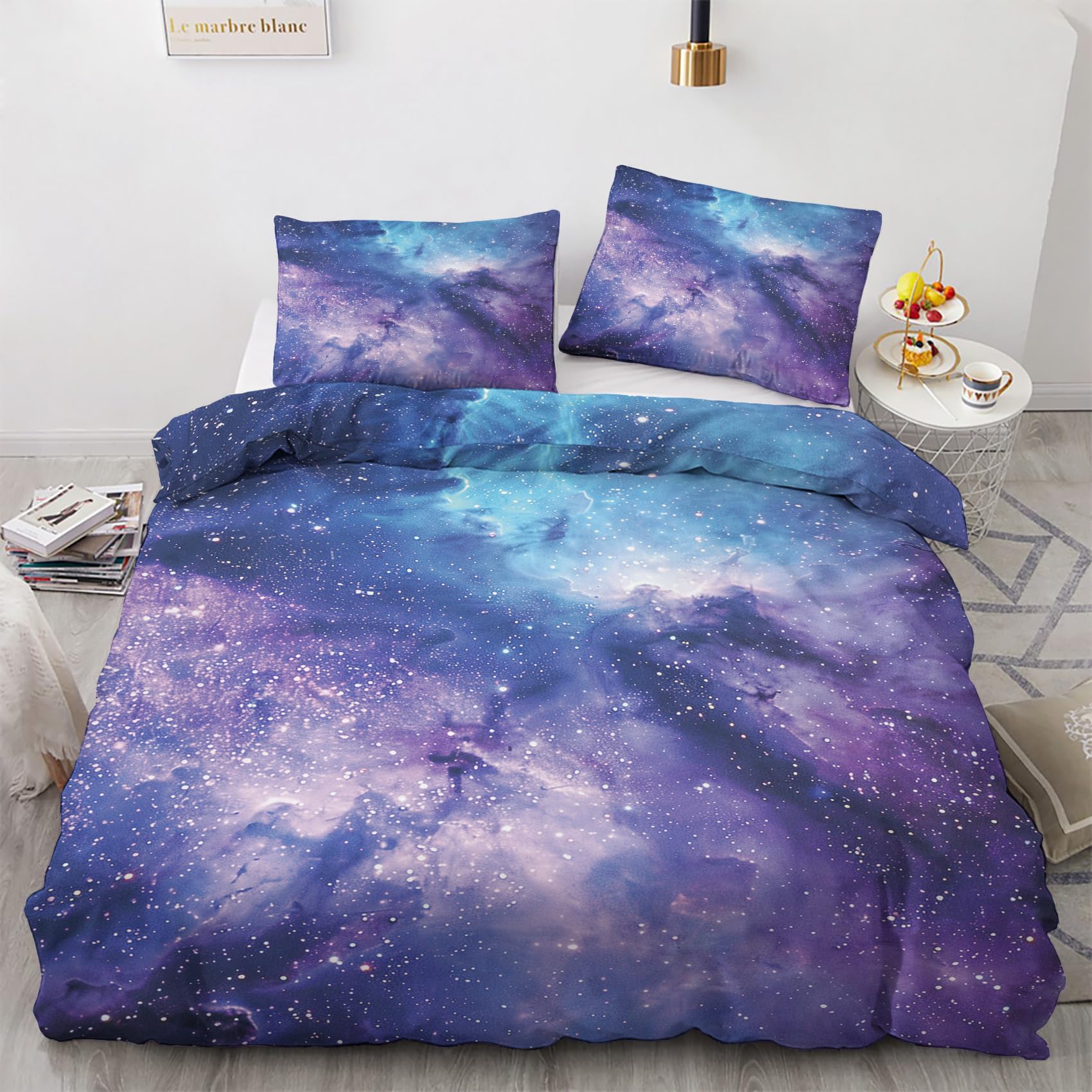 zcwl Galaxy Duvet Cover King Size | Girls Boys Teens Kids Starry Sky Bedding Set | 3 Piece | Soft Microfiber Patterned Comforter Cover with Zipper
