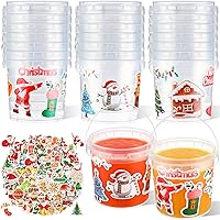 Vista 16 de PerKoop 20 cubos de helado de 32 onzas con tapas y asas, cubos transparentes de ron de cóctel con calcomanías, tina transparente de plástico