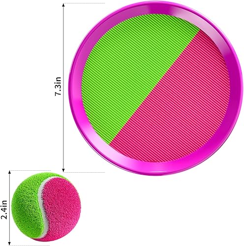 Miniatura 2 de TEMI Juguetes al aire libre, regalos para niños y niñas de 3, 4, 5, 6, 7, 8 años, juego de pelota para lanzar y atrapar con 2 paletas, 2 bolas,