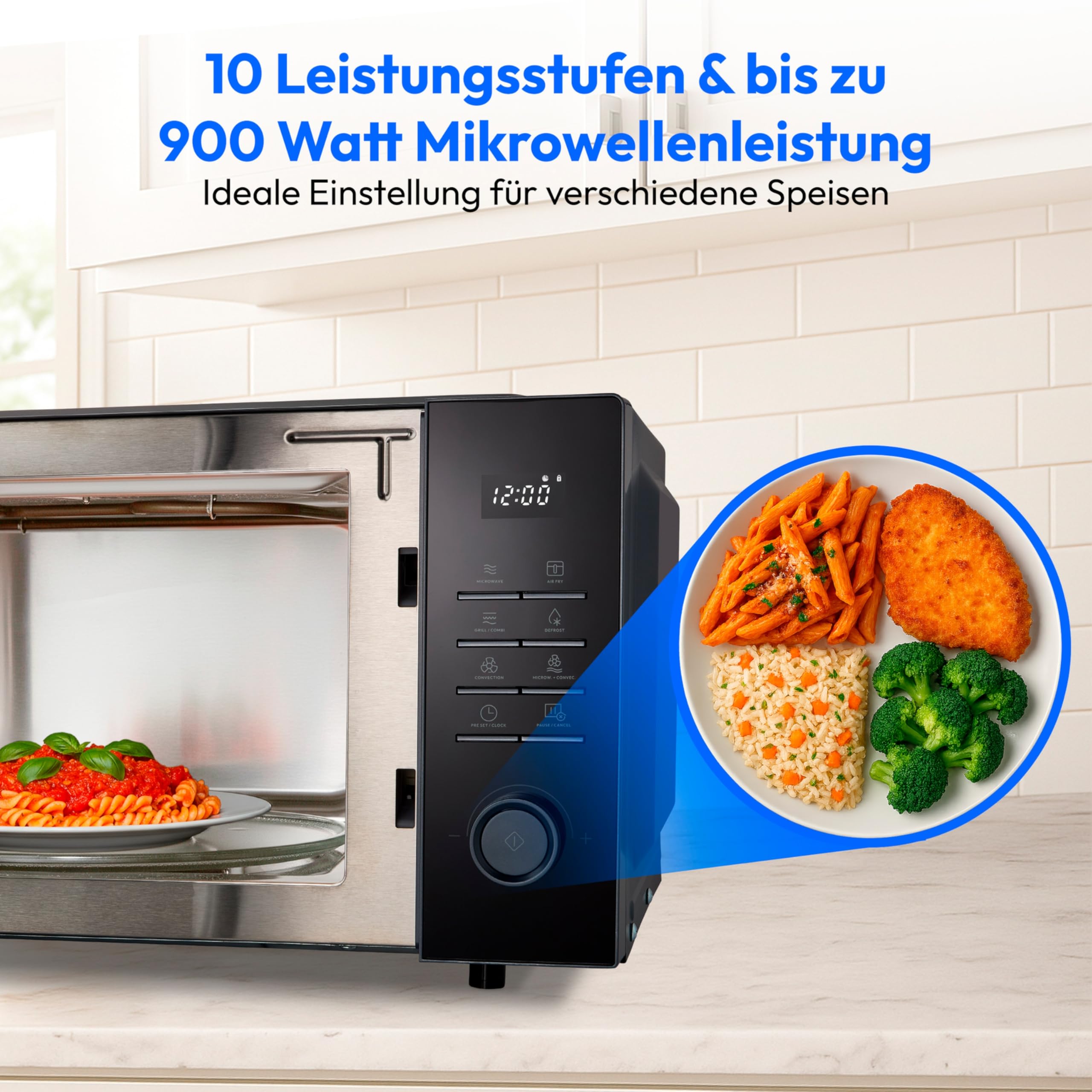 MEDION Mikrowelle mit Grill und Heißluftfritteusenfunktion (25 Liter, 900 Watt, 1.500 Watt Grill, 1.500 Watt Heißluftfunktion, 11 Programme, 10 Leistungsstufen, MD12231) dunkel grau [MODELL 2025]