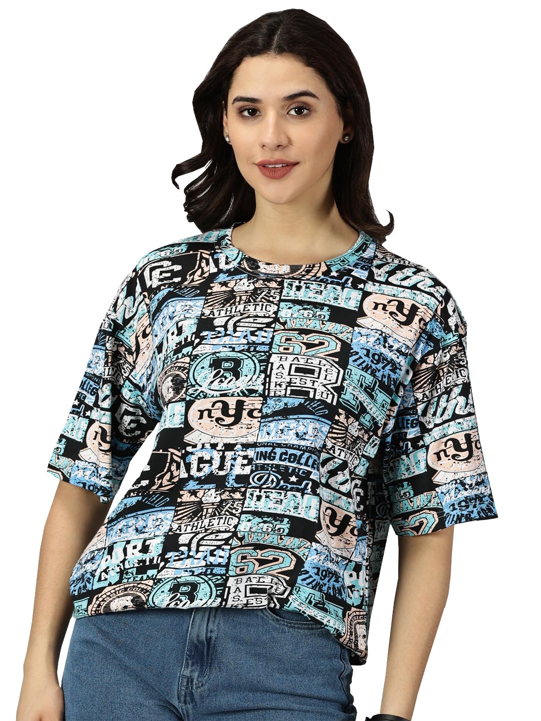 RodZen Oversized Half Sleeves 100% Cotton Round Neck Abstract Printed T-Shirt for Womens/Girls(Handwhite, Medium) (B0BCYHKCRS) Amazon Price History, Amazon Price Tracker