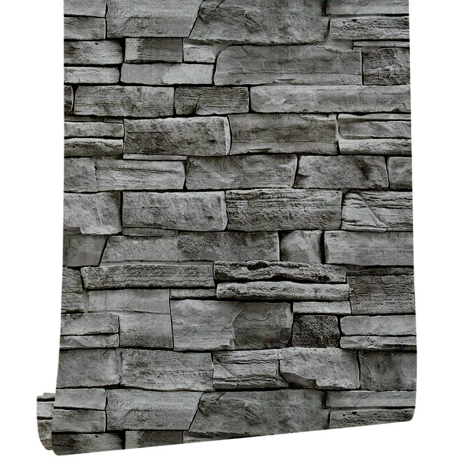 practicalWs Brick Wallpaper Peel and Stick Wallpaper 17.71" x 590.5", Grey Faux Stone Rock Wallpaper, Removable Self Adhesive Contact Paper, Backsplash Decorative Wall Paper, Easy to Install
