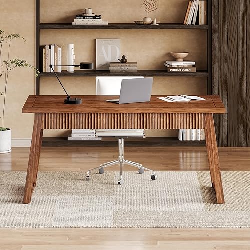 Miniatura 6 de LITTLE TREE Escritorio de oficina en casa de 55 pulgadas con cajón, mesa de estudio simple de madera de estilo minimalista moderno, escritorio
