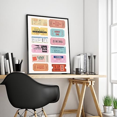 Miniatura 6 de SKTBJWNYK Arte de pared con estampado de boletos retro, póster estético de moda, colección de póster estético de boletos retro de películas y rifas,