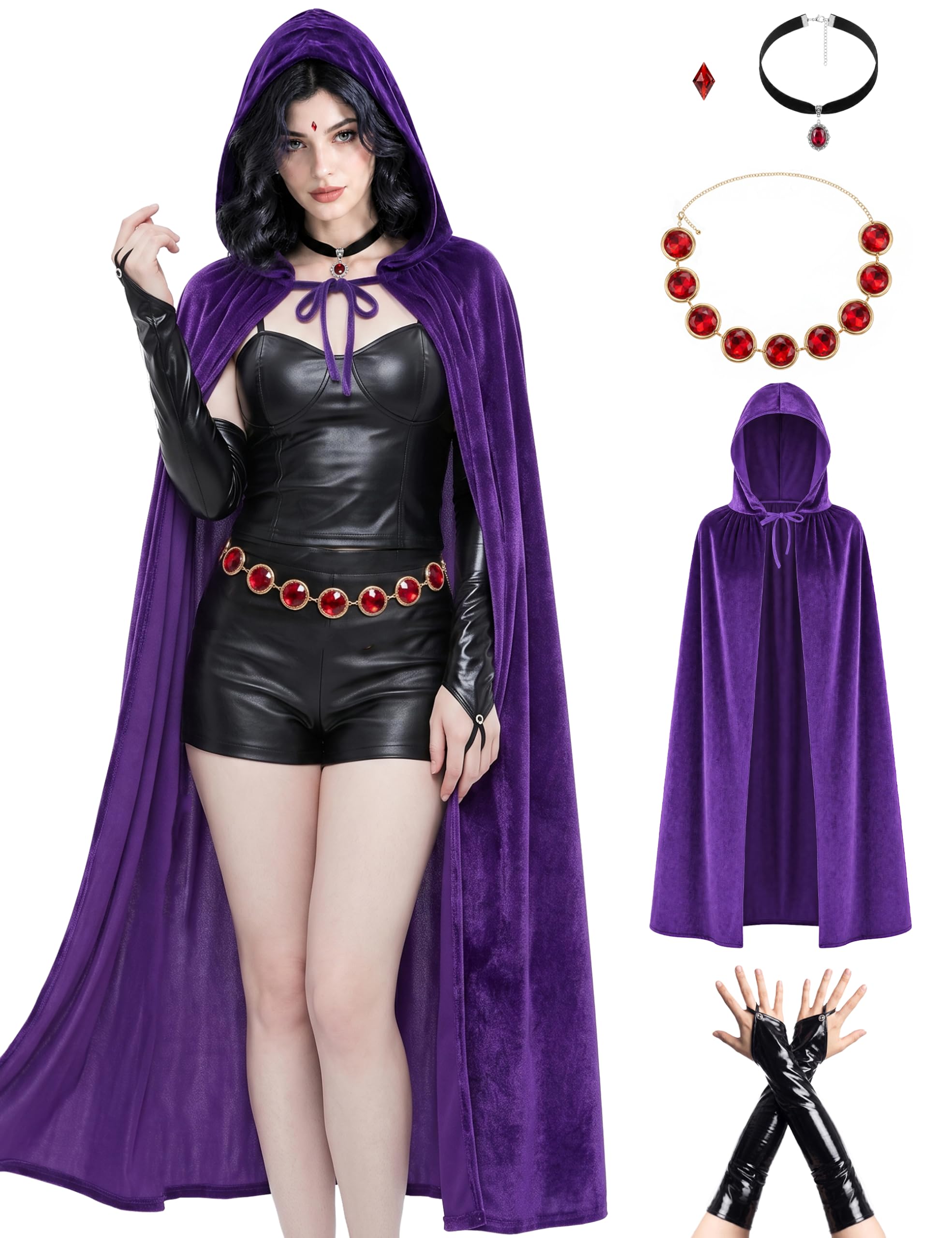 Raven Costume Women 5PCs Accessories, 2026 Halloween Anime Cosplay for Teen