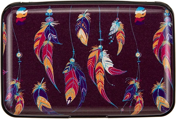 CANTINEY Credit Card Holder RFID Blocking Wallet for Women Men Small Mini Metal Slim Hard Aluminum Business Card Case (Dream Catcher Feathers)