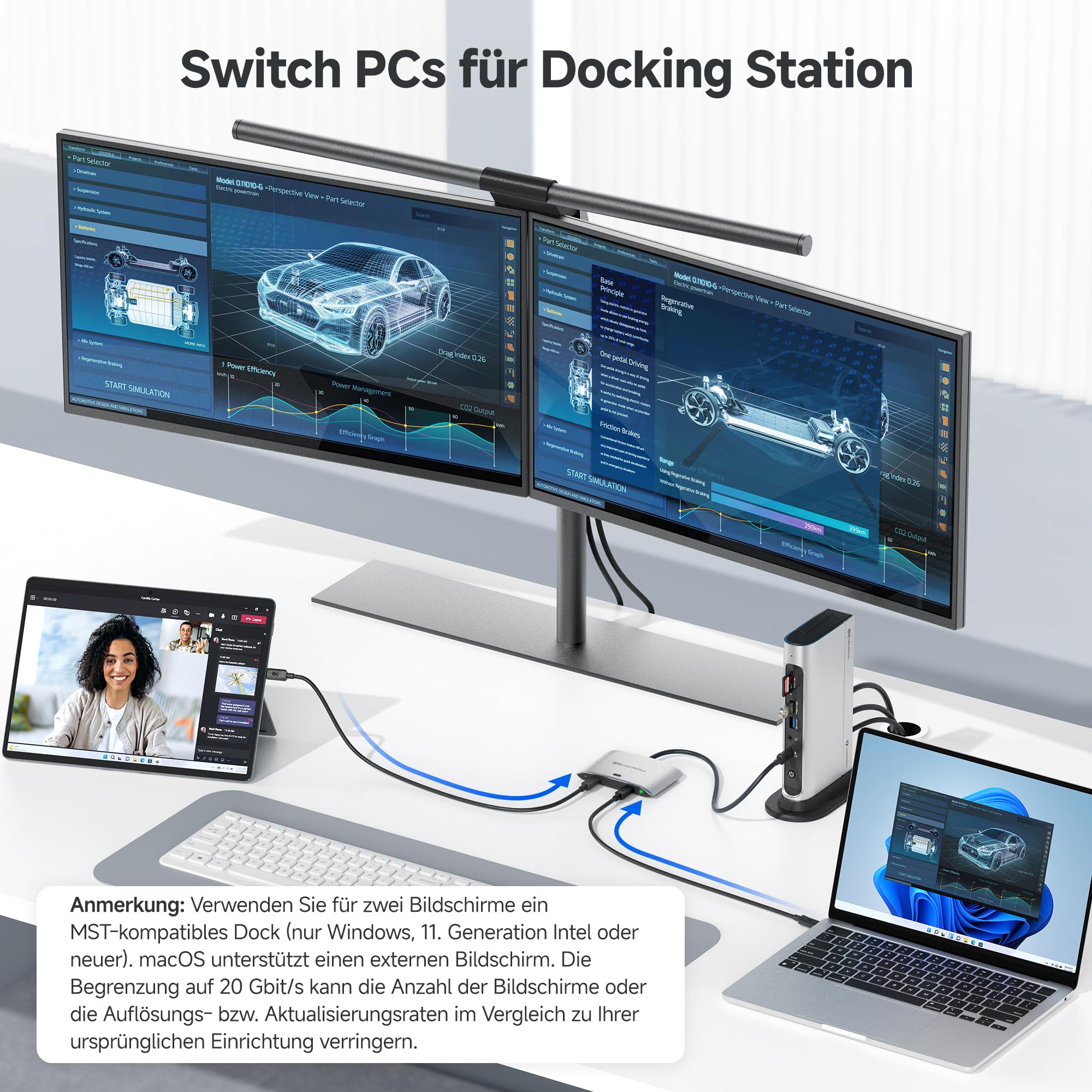 Cable Matters 20G USB C Switch für 2 Computer, 140W PD, bis zu 8K@30Hz unter Windows, 4K@60Hz unter macOS, Nutzung eines Thunderbolt 4 Monitors/Docks (Nicht für Docks mit angeschlossenem Kabel)