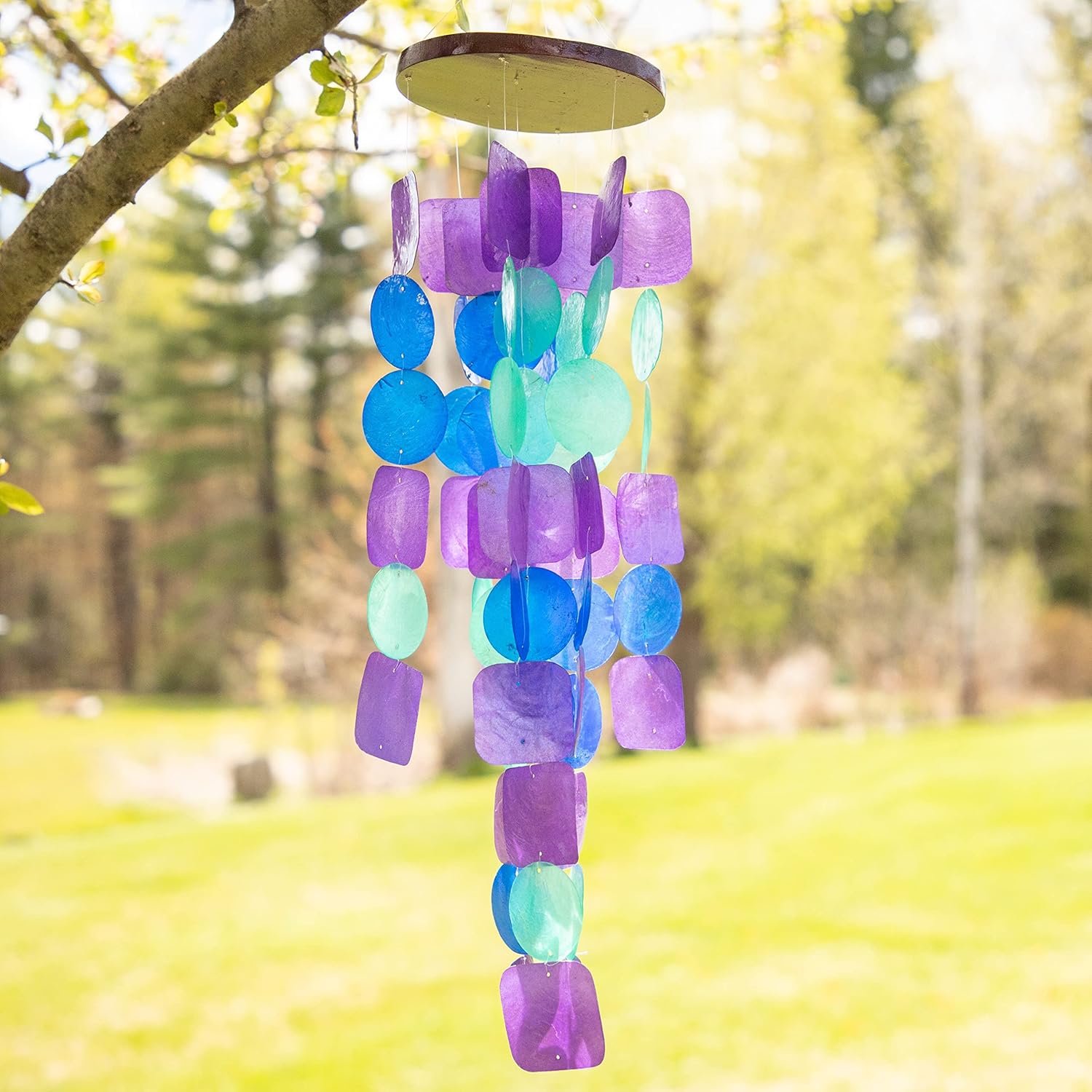 Beautiful and Unique Capiz Shell Wind Chime - Wind Chimes for Outdoors - Colorful and Whimsical Patio Decor - Ocean Decor - Garden Gifts (Rainbow)