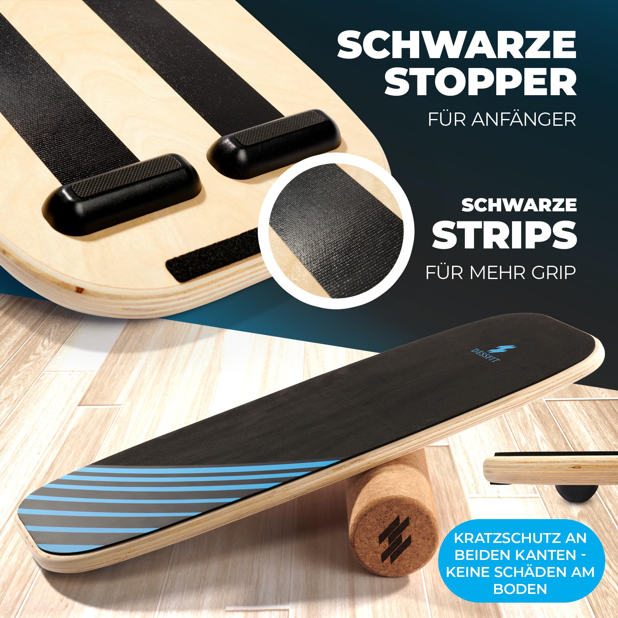 Balance Board Holz – Dessfit mit Korkrolle für Erwachsene & Kinder | Surfin Balance Board · Surf Balance Board · Gleichgewichtstrainer · Wackelbrett · Wackelbrett Physiotherapie