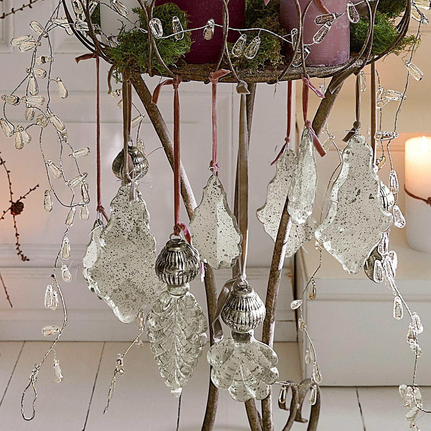 Loberon Anhänger 6er Set Mistralon, antiksilber | Mundgeblasen, Zwei Größen, Nostalgischer Charme, Christbaumschmuck, Weihnachtsdeko, Weihnachten, Glas, Polyester