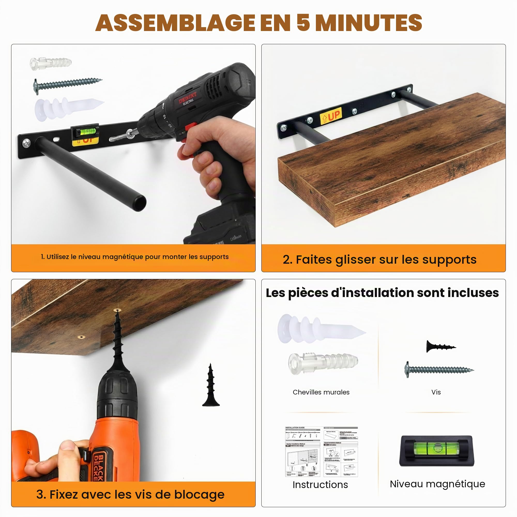 RICHER HOUSE Lot de 2 étagères murales flottantes en Bois de 40 cm avec Supports Invisibles pour Salle de Bain, Chambre à Coucher, Bureau, Salon, Cuisine (chêne, 40 x 23,5 x 3,8 cm)