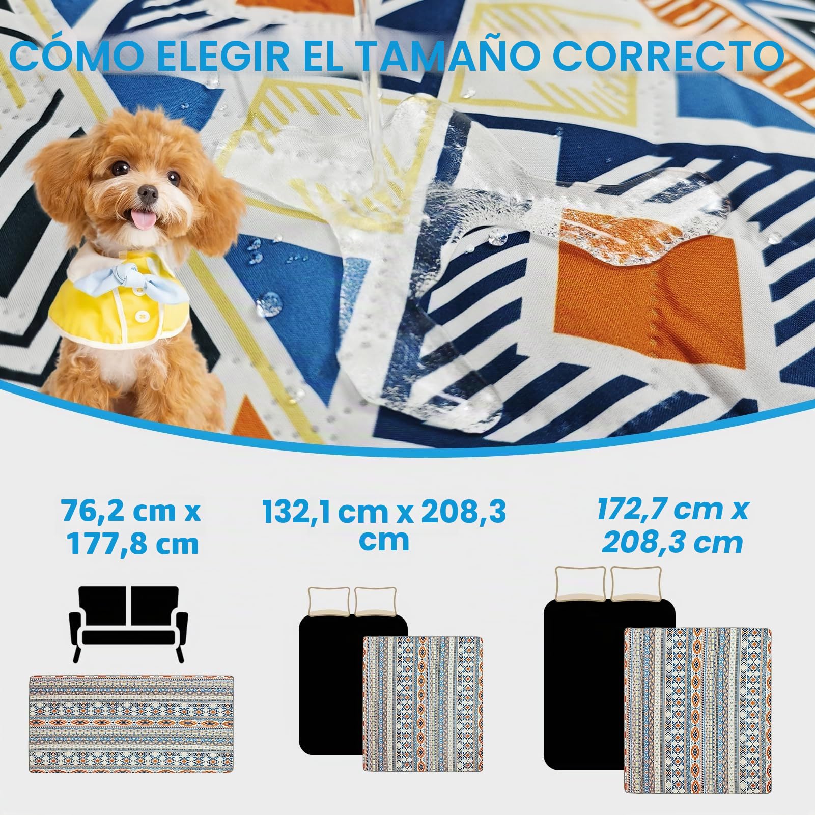 100% Manta Impermeable de Doble Cara para Perro, Manta Bohemia para Cama de Perro, Protector de Muebles de sofá para Cachorros, Gatos y niños, Lavable y Reversible