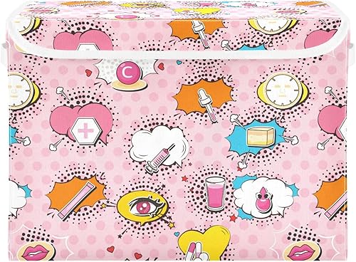 Miniatura 7 de Cute Trendy Cartoon Lips Pink Storage Boxes With Lids Collapsible Closet Organizers Bins With Lid for Toy Storage Dormroom Storage