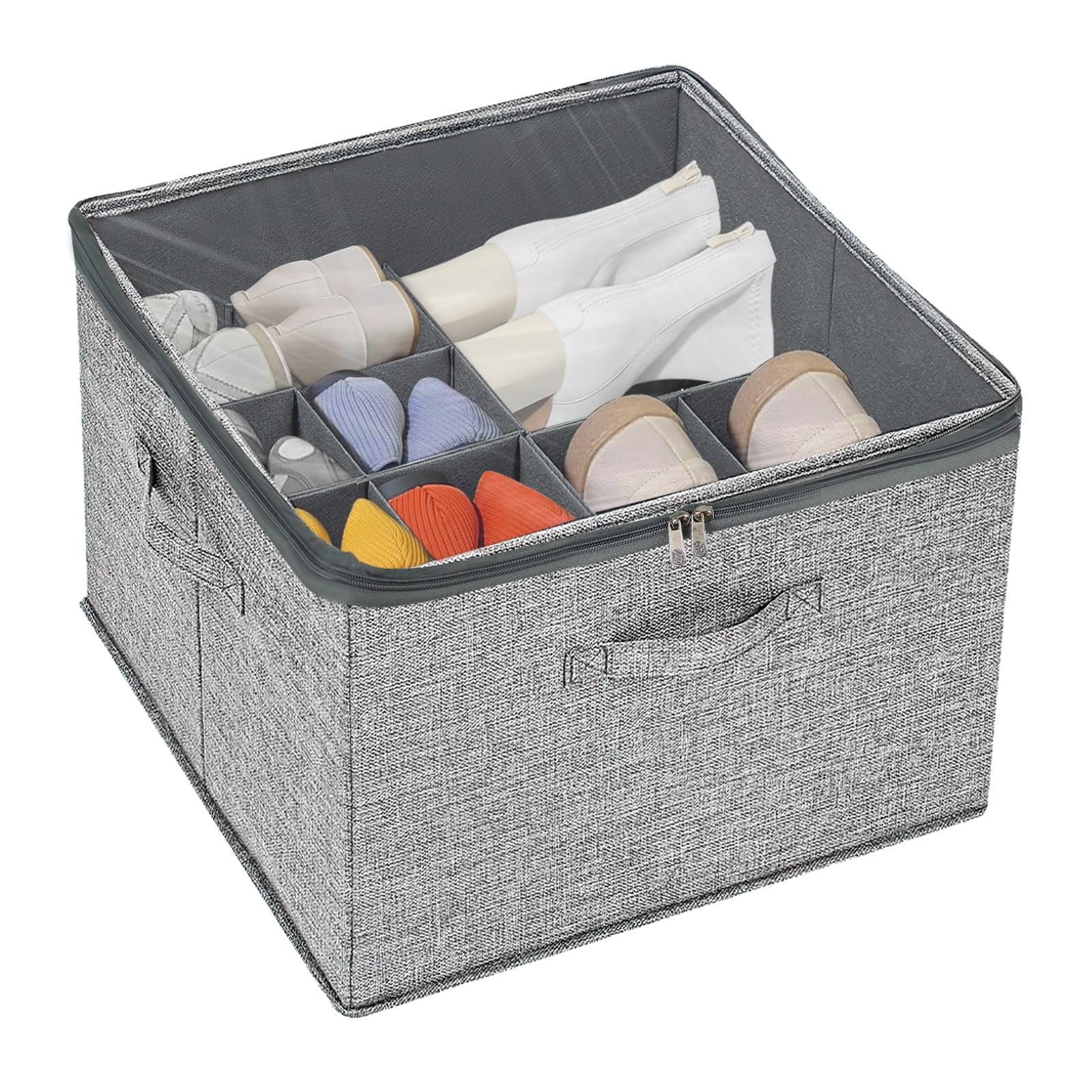 JABNOW Cubos para Guarda Zapatos 42.5 * 42.5 * 32cm, Caben 16 Pares, Contenedores Organizador de Zapatos con Separadores Ajustables, Shoe Organizer Plegable, Caja para Zapatos