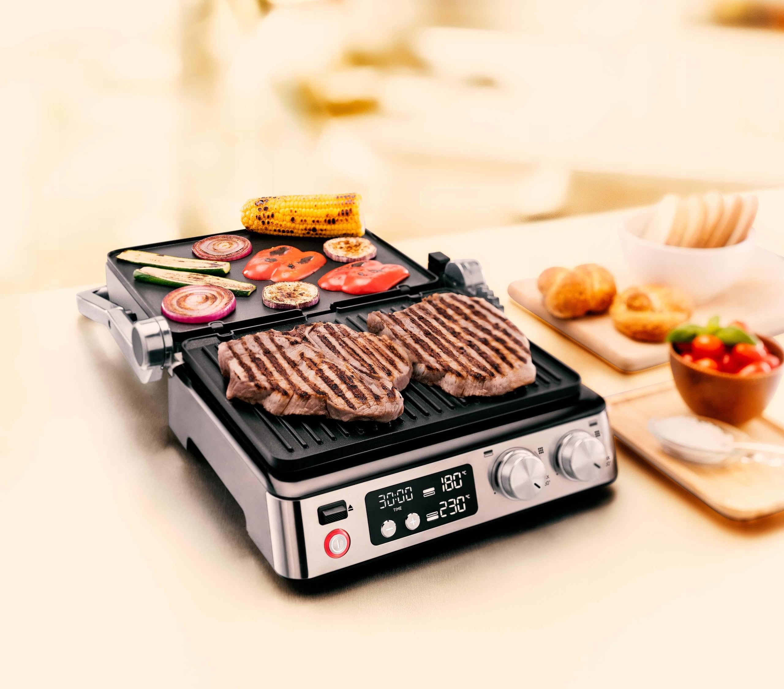 Braun MultiGrill 7 Contact Grill CG 7044 en acier inoxydable | Plaque Grill et gaufres | Tasse doseuse | Puissance 2000 Watt | Pièces amovibles lavables