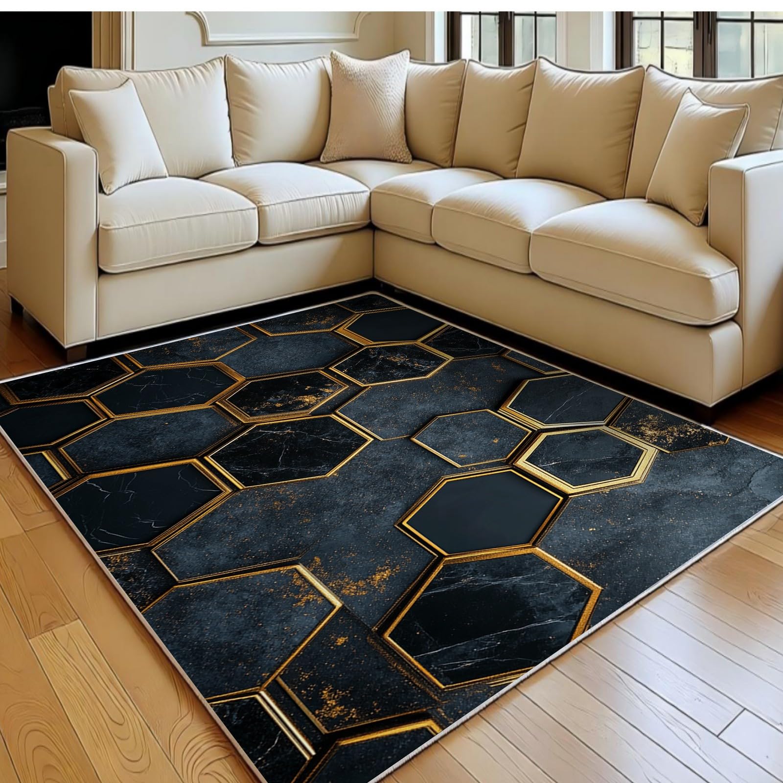 Tapis de chambre adulte moderne et doux chic marbre or