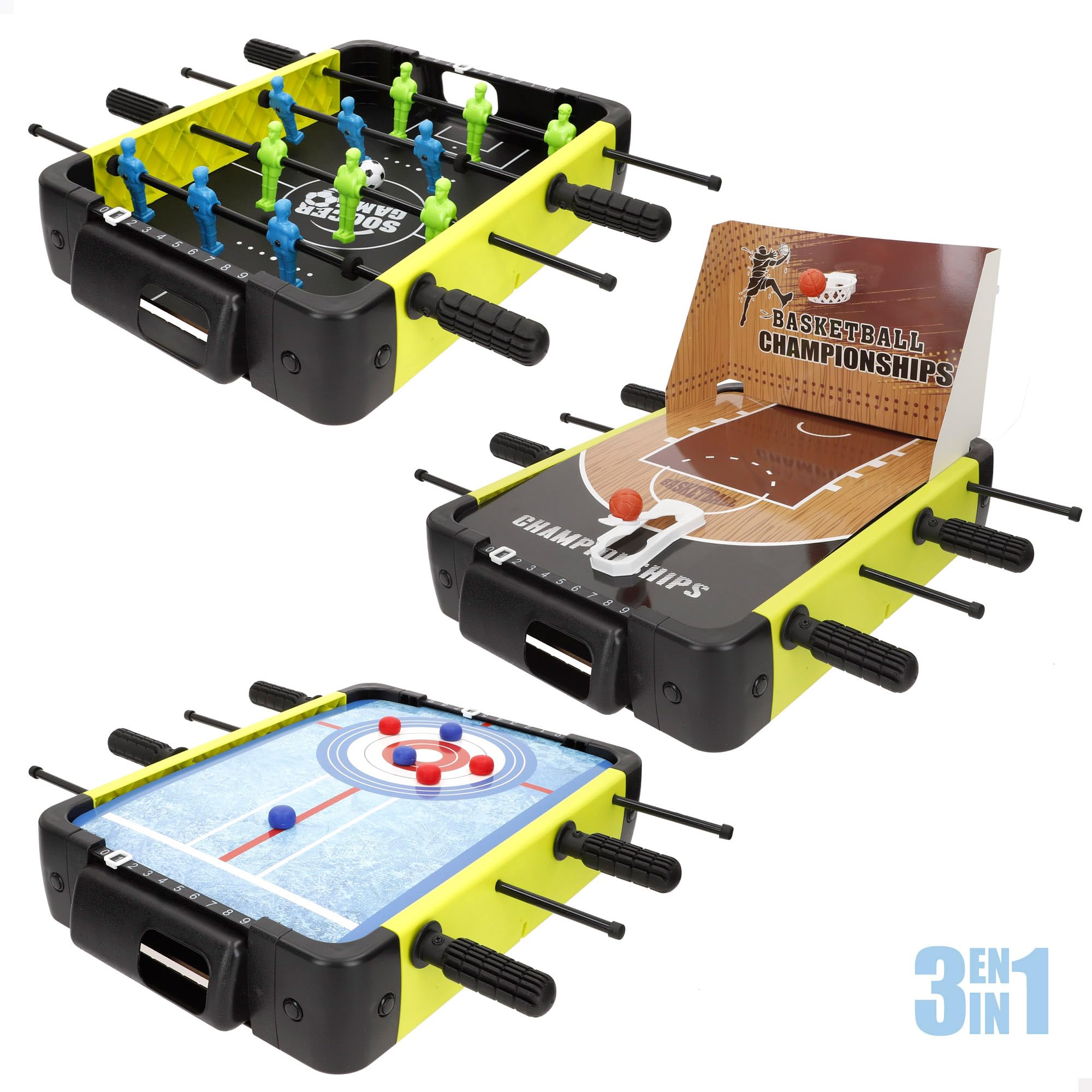 ColorBaby CB Games Set 3 Juegos de Mesa, Futbolín, Básquet, Air Hockey, para 1 ó más Jugadores, Juguetes niños 6 años, para Jugar en casa (39469)