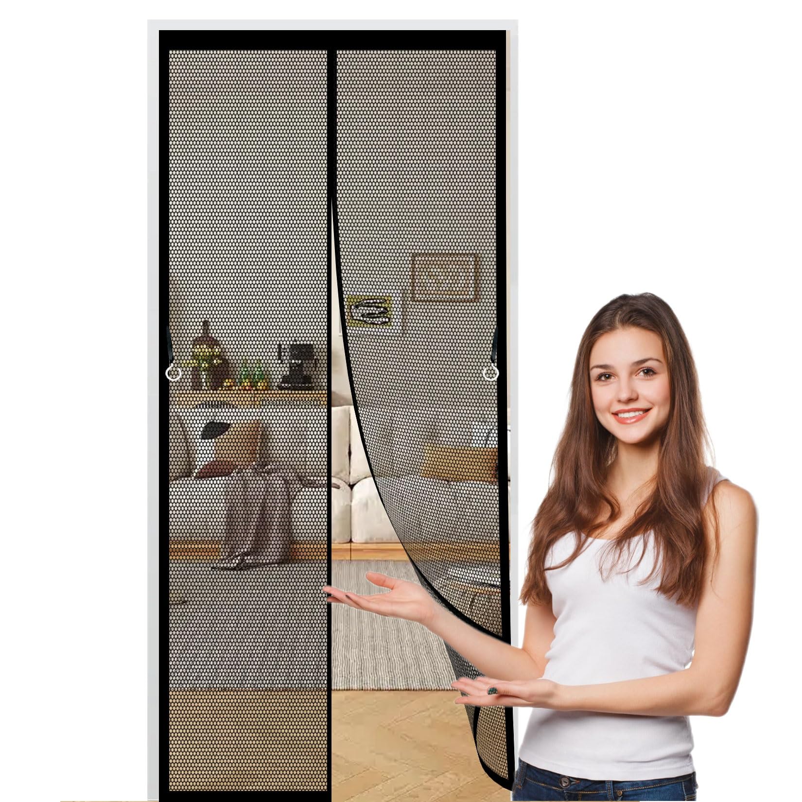 Liujyuan Black Magnetic Fly Insect Screen Door 128 X 105 Cm With Magnets, Magic Tapes, Polyester Fly Screens Doors Nets Lets Fresh Air, Easy To Install For Living Garage Doors,