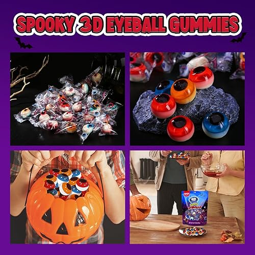 Miniatura 8 de AMOS Caramelos de globo ocular de goma 4D envueltos individualmente, globos oculares 3D, regalo perfecto para fiestas de Halloween de niños (40
