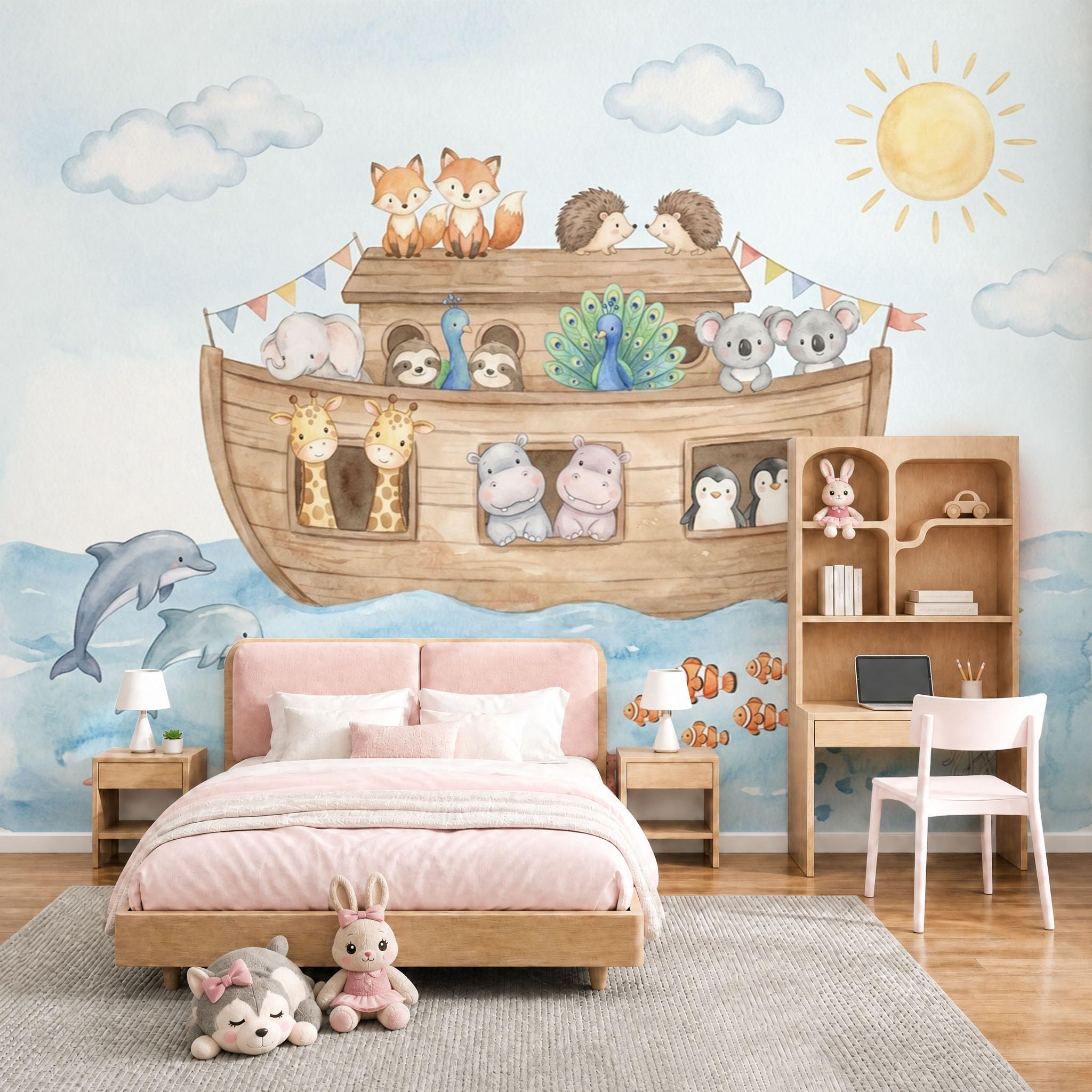 Fresque panoramique animaux pour décorer un salon ou une chambre d'enfant