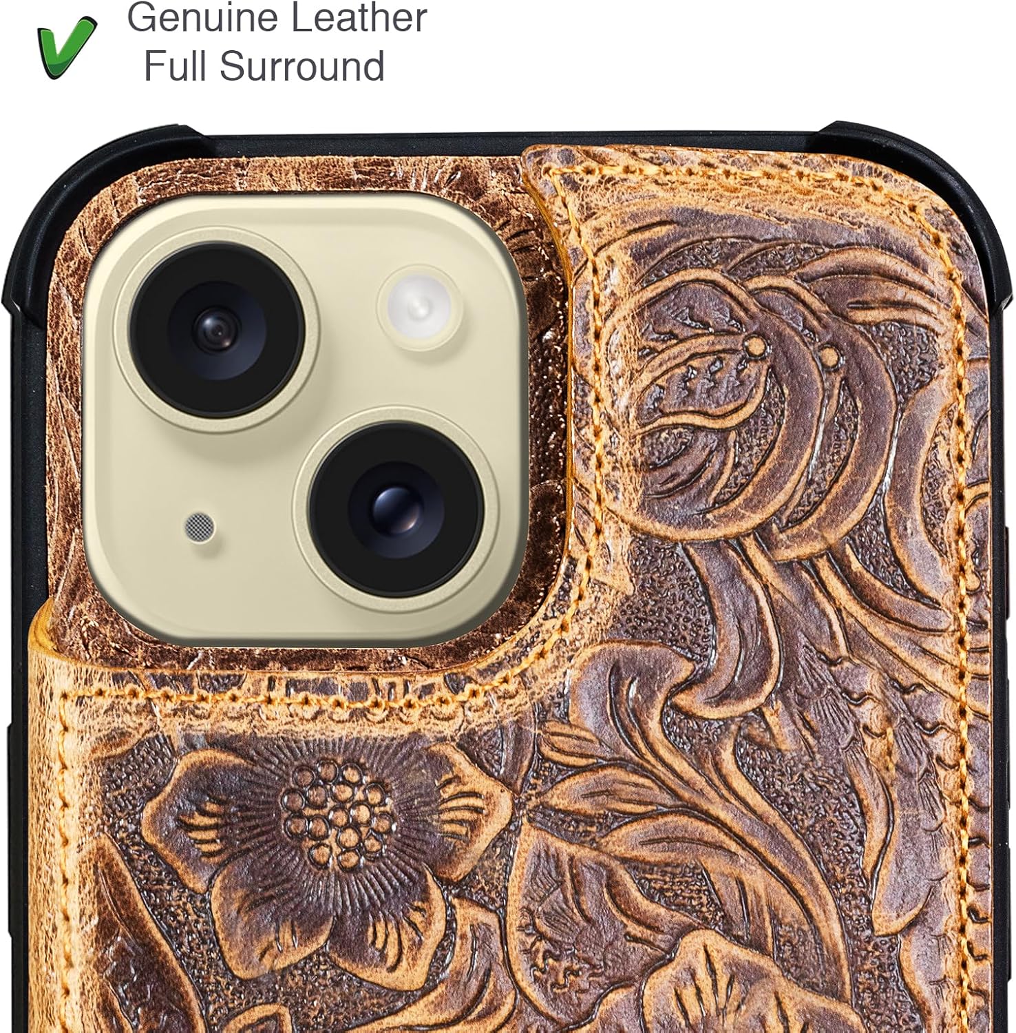 Wallet Real Leather Case Compatible with iPhone 15 6.1" ，Genuine Leather，Shockproof, Anti-Fall Case, Flip Cover, with Card Slot, Double Magnetic Buckle, Kickstand, Durable Brown