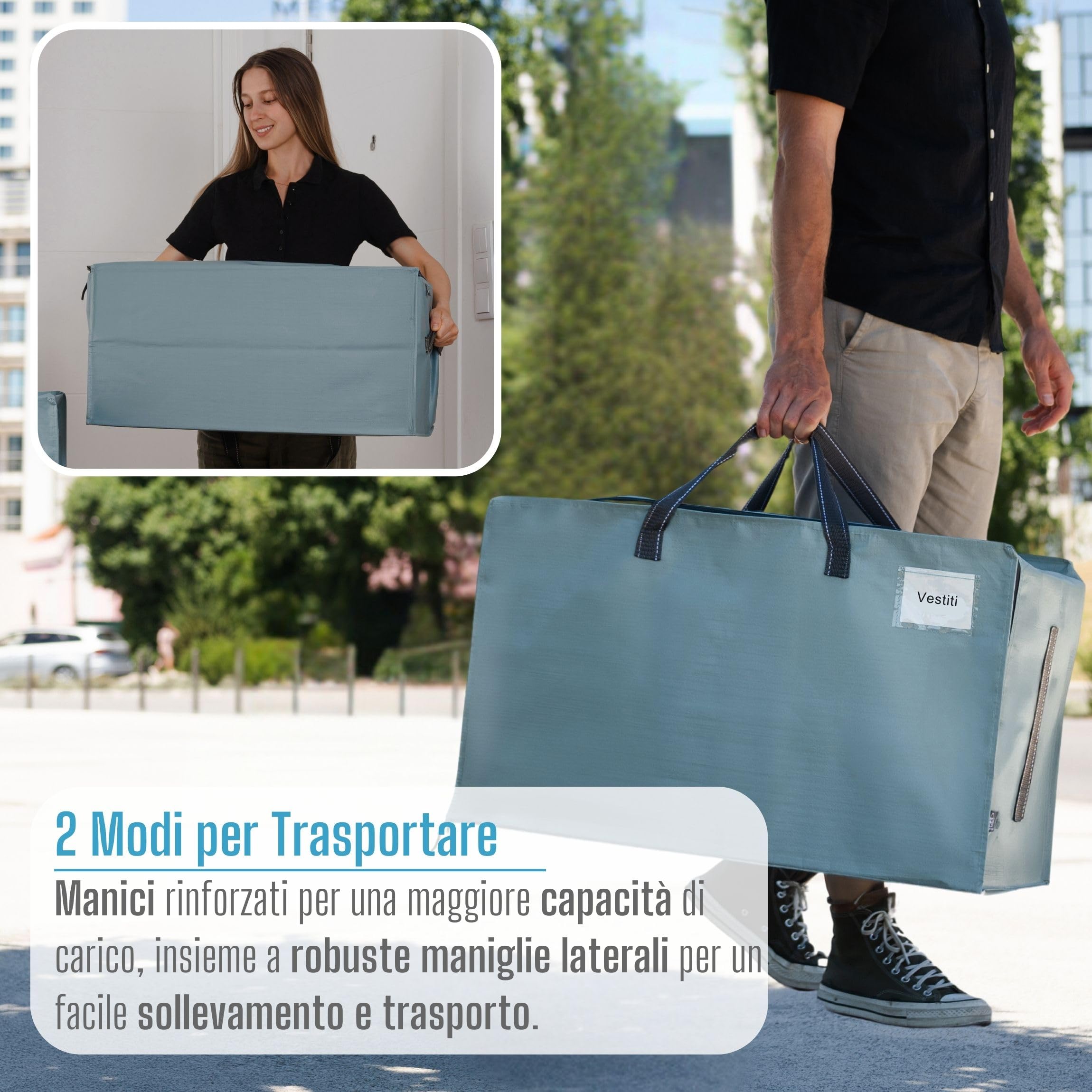 VENO Set da 6 Borse da trasloco grandi, Scatole trasloco con coperchio, cerniere e manici rinforzati, Borsone da viaggio, impermeabili Borsa di stoccaggi per piumoni, vestiti (Trasparente, 6 Pz