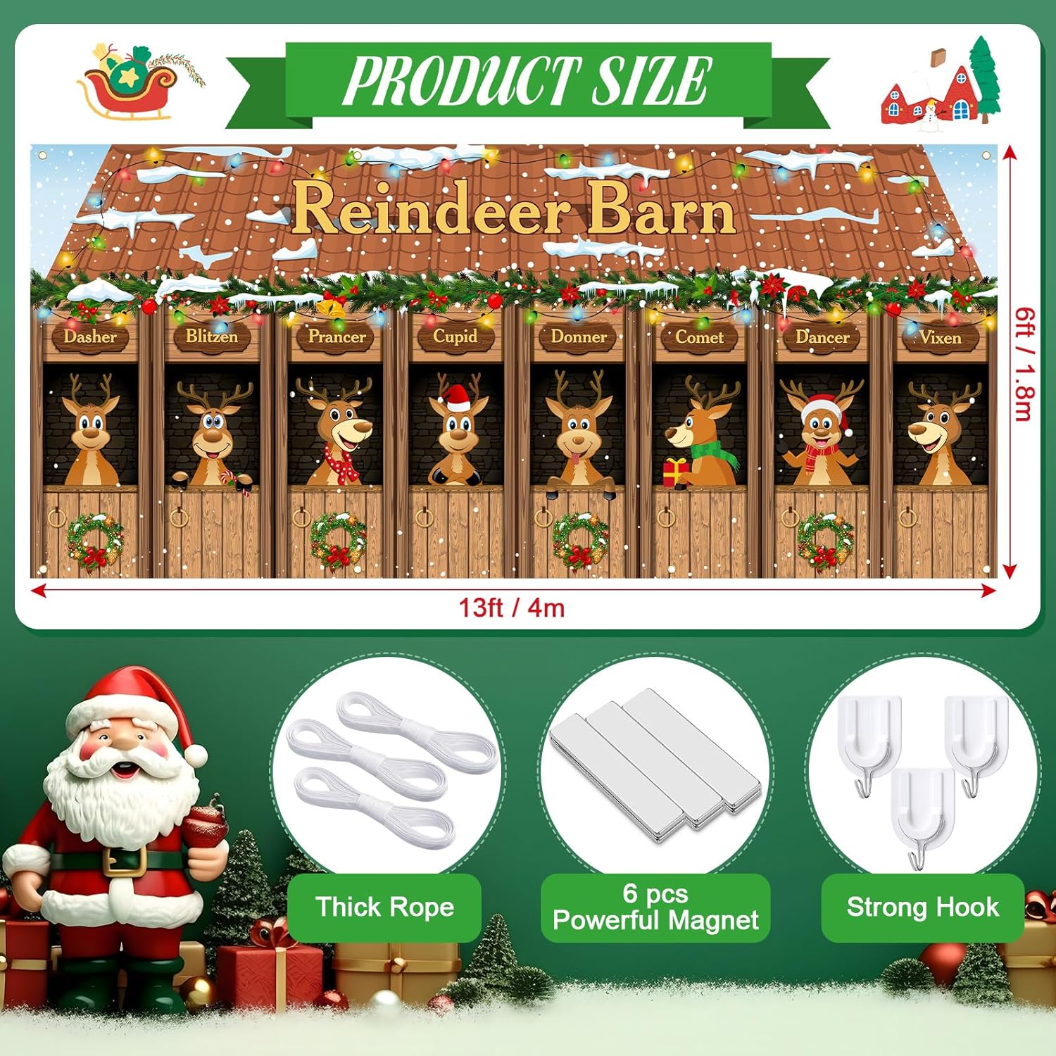 HunnmingRe 6 x 13 ft Christmas Garage Door Banner Decoration Magnetic Garage Door Covers Large Christmas Backdrop Decorations for Indoor Outdoor Xmas Party(Reindeer)