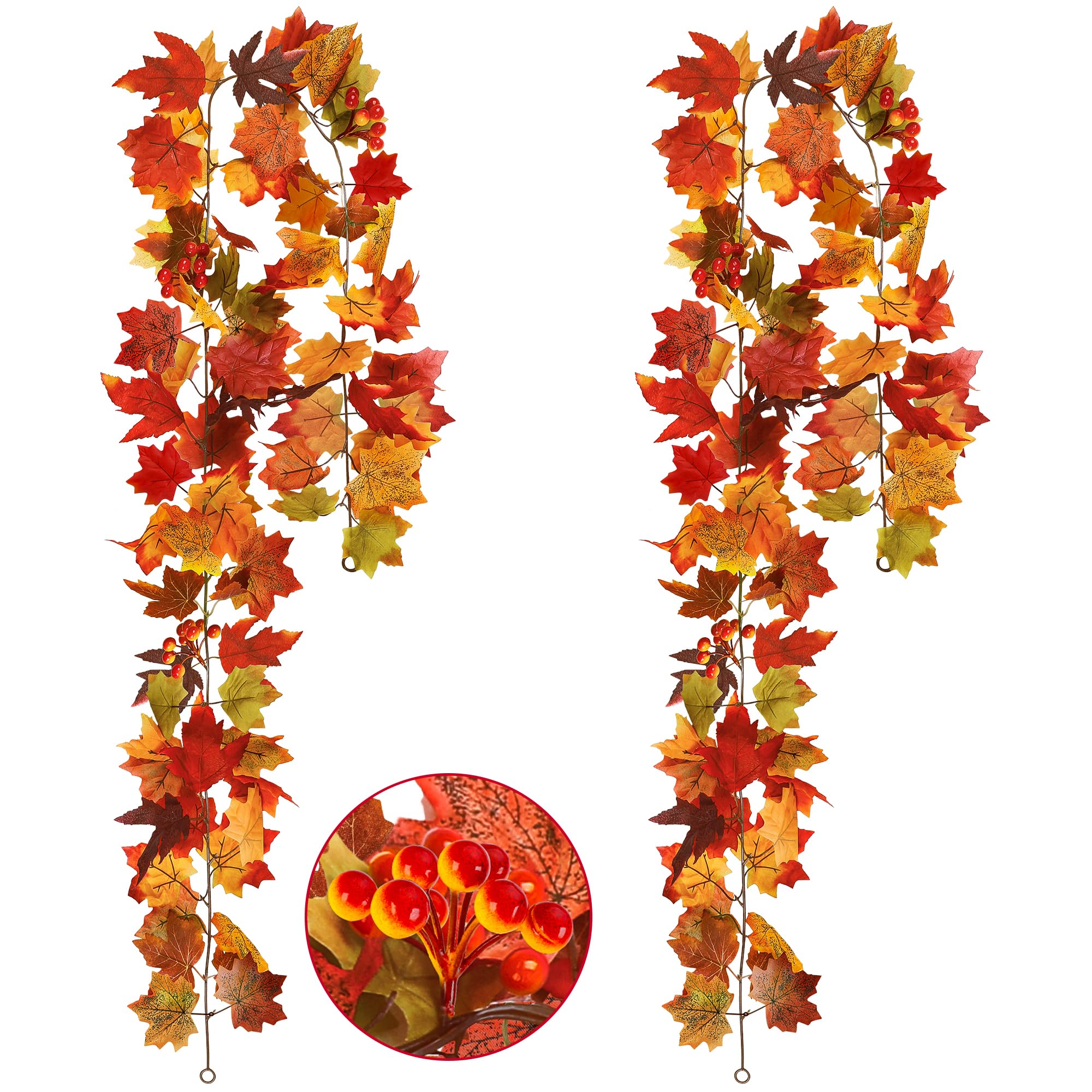 11.8FT Fall Decoration for Home, 2 Pack Artificial Fall Garland, Realistic Fall Leaves Garland, Thanksgiving Garlands Indoor, Colorful Leaves Autumn Garlands for Fall Harvest Thanksgiving Decorations