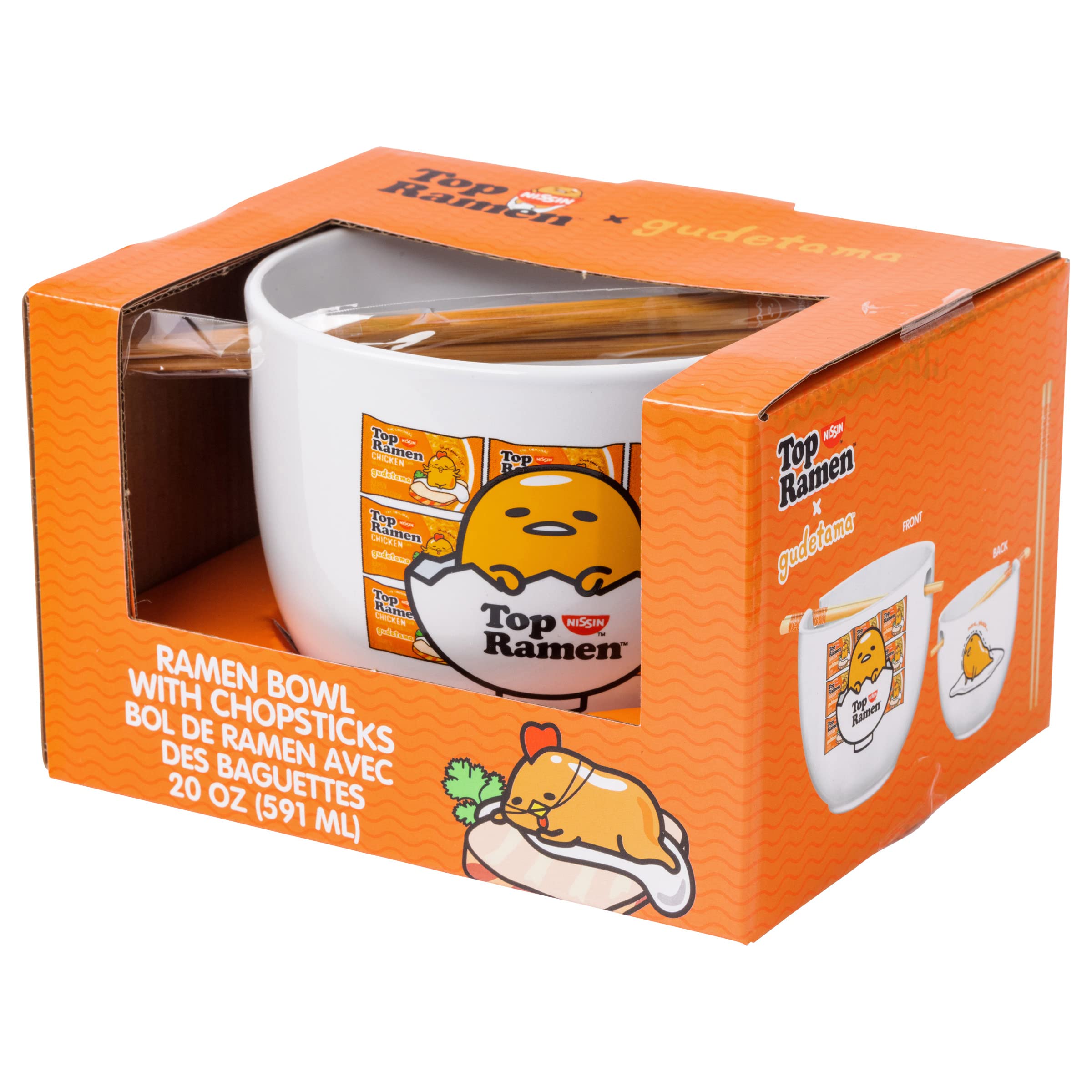 Silver Buffalo Sanrio Gudetama Nissin Top Ramen Ceramic Ramen Bowl with Chopsticks, 20oz Buy