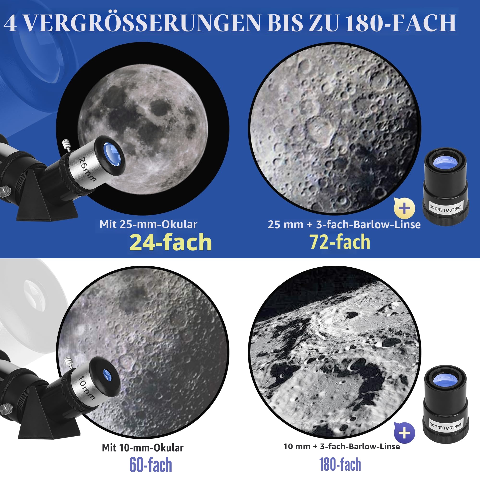 MEEZAA Teleskop, Teleskop Astronomie Erwachsene Profi, 80 mm Öffnung 600 mm Refraktor-Teleskop für Kinder und Einsteiger mit Stativ, Handyhalterung und Tragetasche zur Beobachtung Planeten und Mond