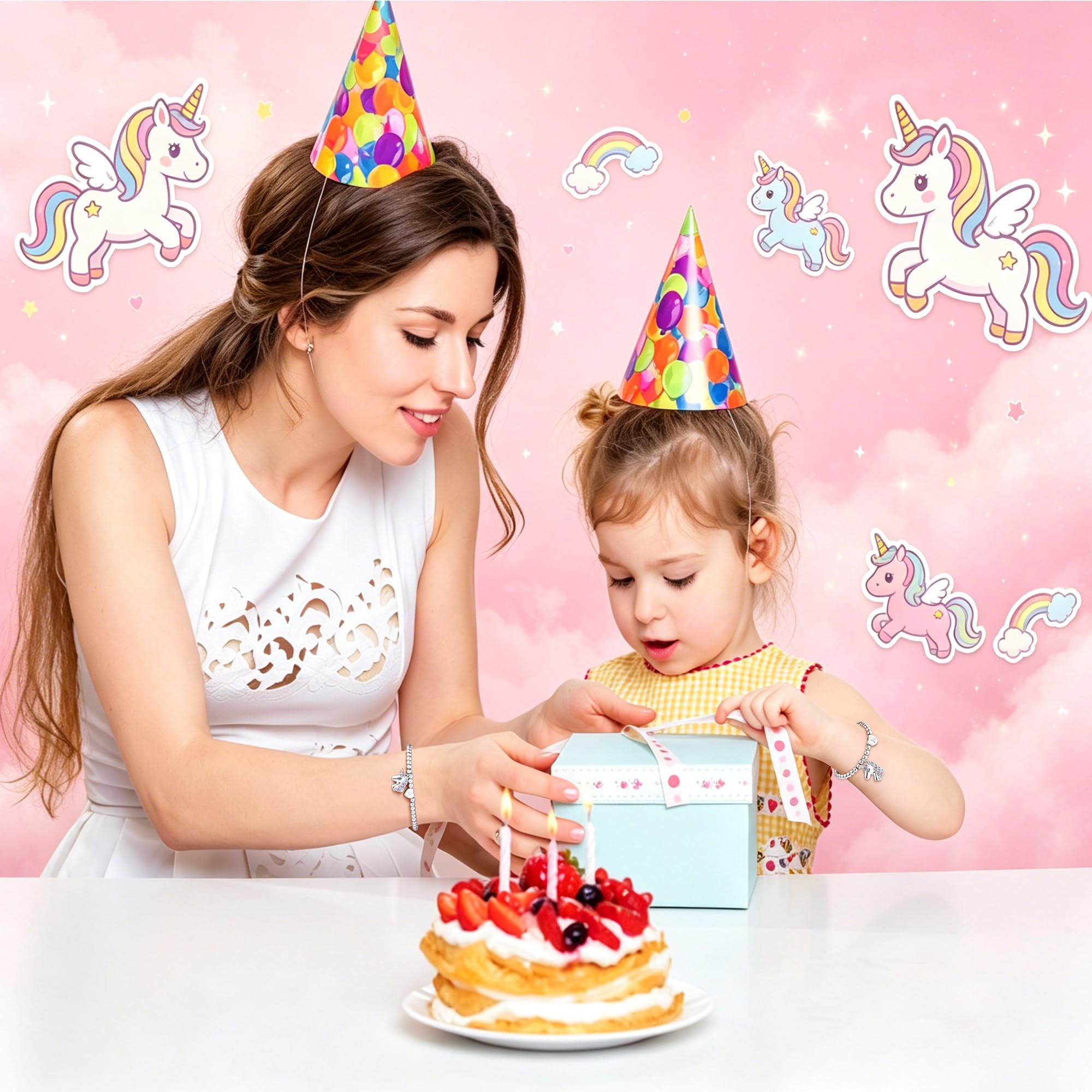 Turandoss Einhorn Armband für Mädchen - 14K Weißgold Vergoldet Silber Herz Perlenarmband mit Buchstaben für Mädchen Kinderschmuck, Einschulung Geschenk Einhorn Geschenke für Tochter Enkelin