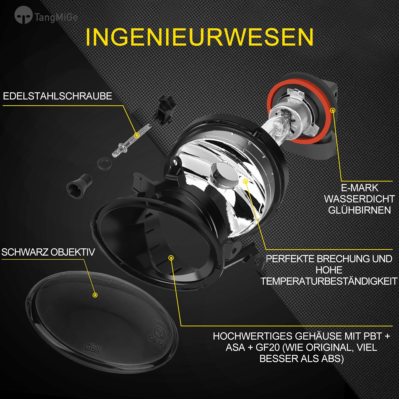 TangMiGe Światła Przeciwmgielne kompatybilny z Volkswagen VW Tiguan Beetle Caddy 3 III Eos Golf 6 VI/Cabriolet/Plus Jetta 4 IV Touran Up, SEAT Alhambra 710 (1 Para Czarny)