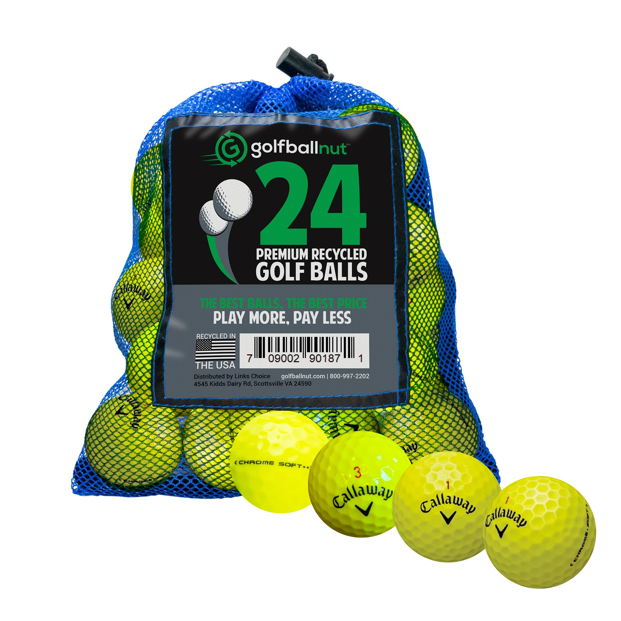 GolfBall Nut Used and Certified Recycled for Callaway Chromesoft Tour Mix Near Mint 4A Quality Yellow 24 Golf Balls Mesh Bag Included