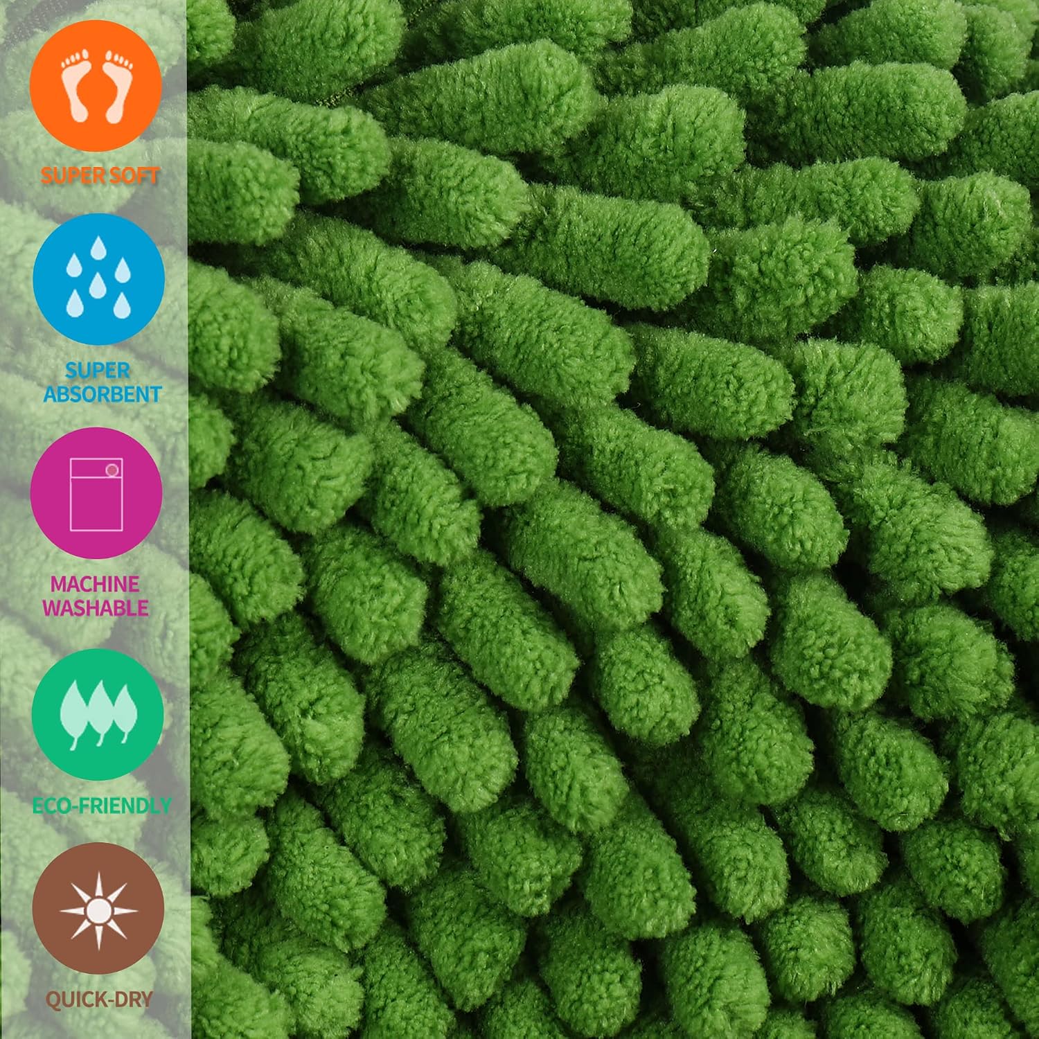ORANIFUL Bright Green Bathroom Rug Set 2 Pieces 20x32 Inches Non Slip Shaggy Chenille Bath Mats Plush Toilet Floor Carpet Super Water Absorbent Machine Washable Extra Soft